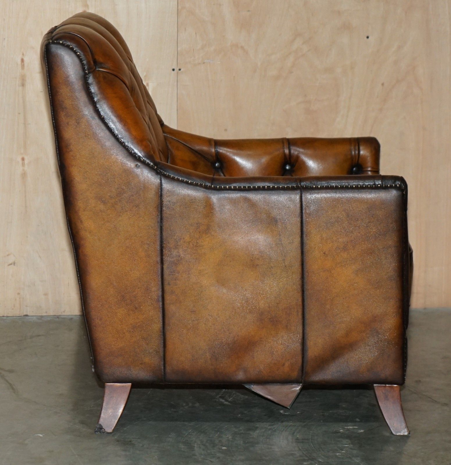 Furniture Fully Restored Cigar Brown Leather Chesterfield Tufted Library Armchair photo