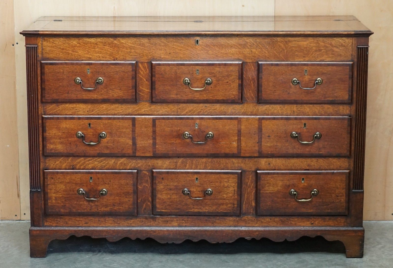 Antique 18th Century Georgian Hinged Top English Oak Mule Chest Of Drawers photo furniture