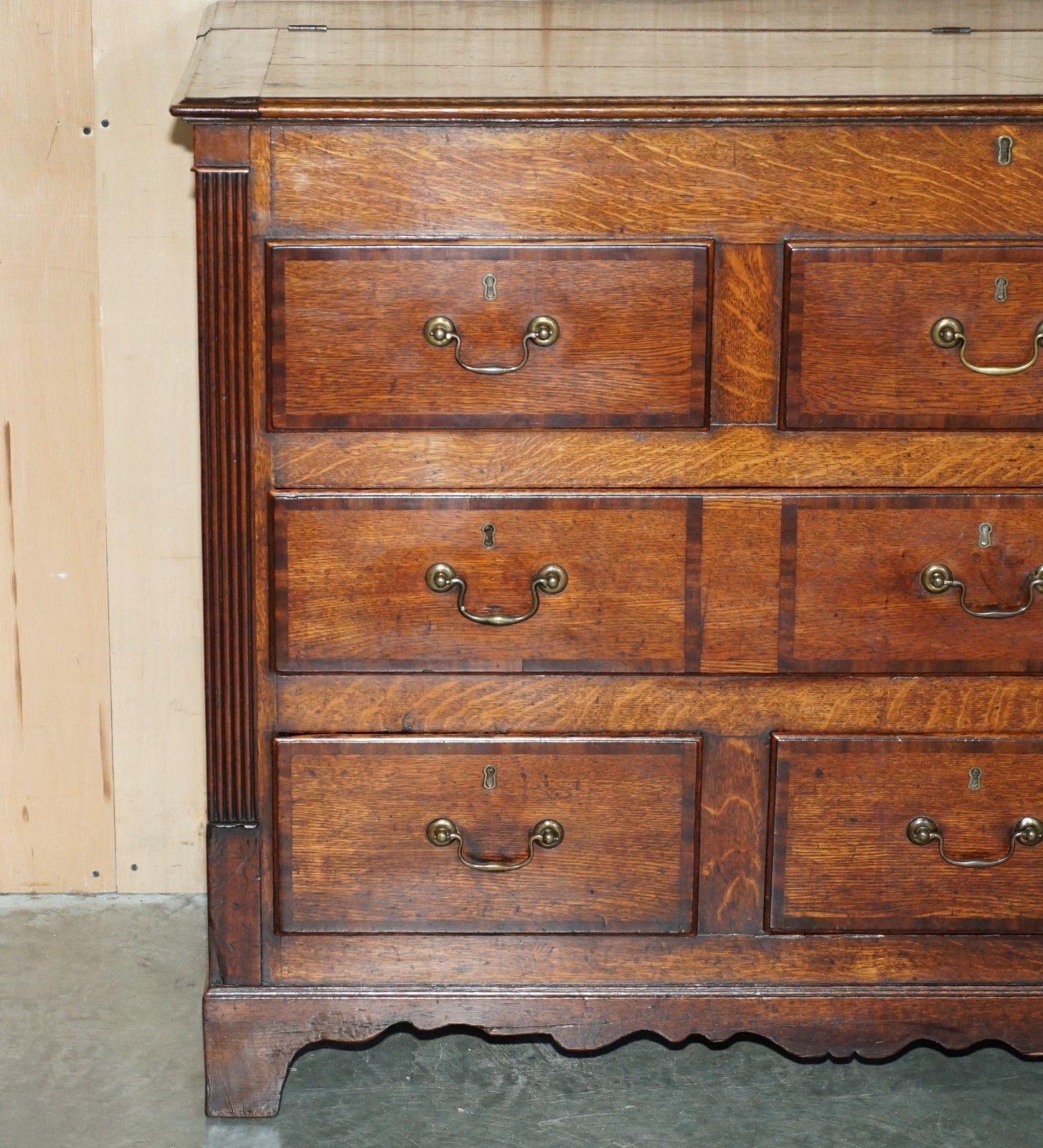 Antique 18th Century Georgian Hinged Top English Oak Mule Chest Of Drawers photo for sale