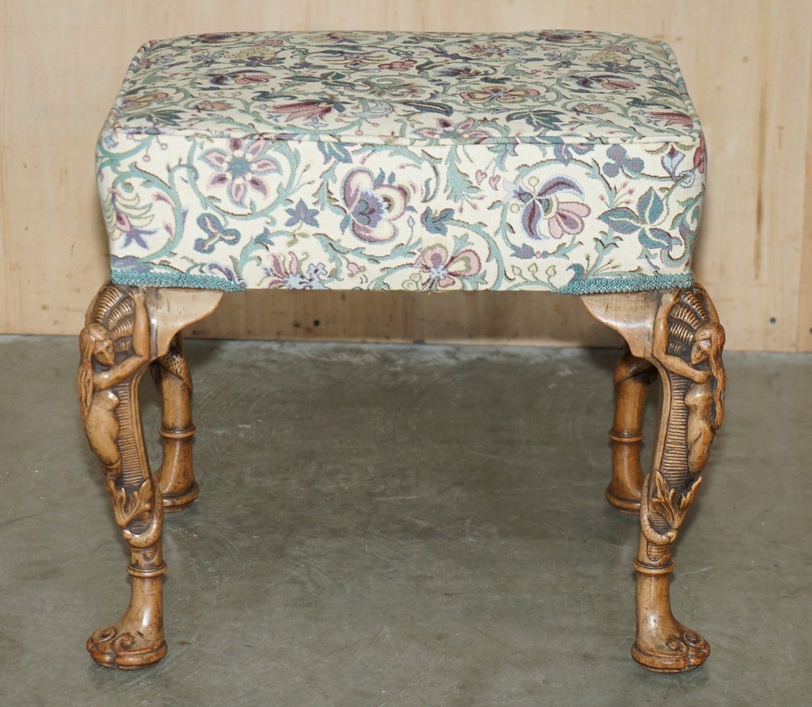Exquisite Antique Victorian Hand Carved Piano Stool Depicting Mermaids photo for sale