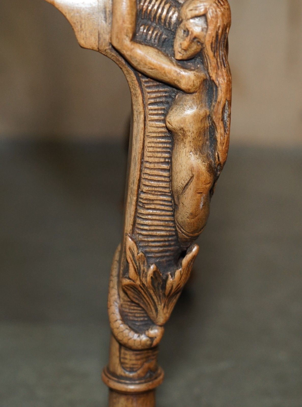 Exquisite Antique Victorian Hand Carved Piano Stool Depicting Mermaids photo vintage