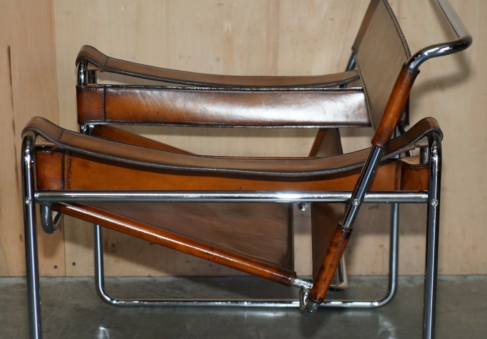 photo buy Pair Of Restored Marcel Breuer Fasem 1980's Wassily B3 Brown Leather Armchairs