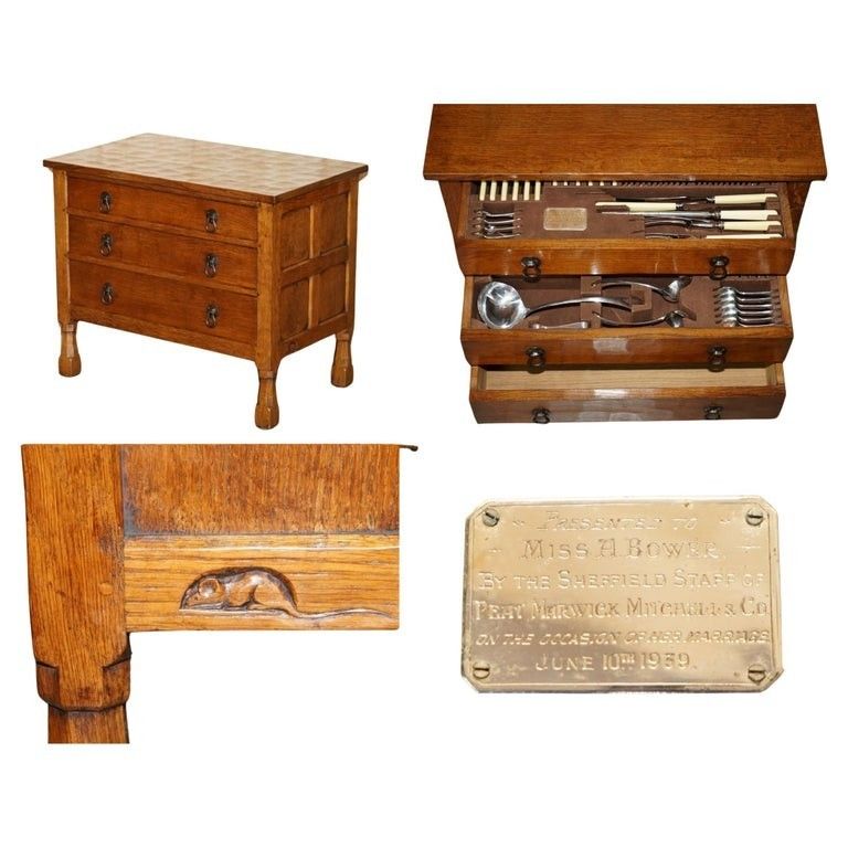 One Of A Kind 1939 Robert Mouseman Thompson Cutlery Service Chest Of Drawers