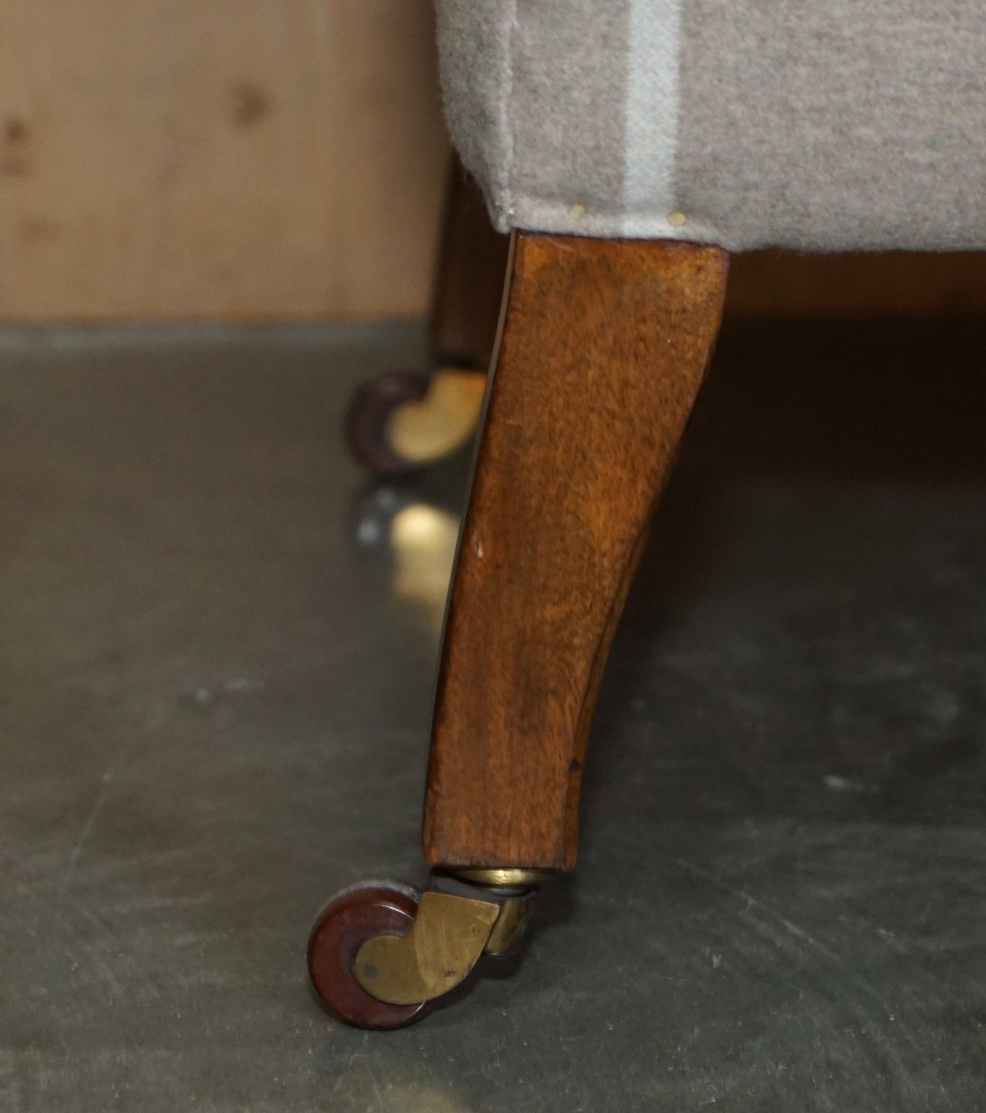Furniture Antique Circa 1900 Club Armchair Porcelain Castors & Scottish Tartan Upholstery photo