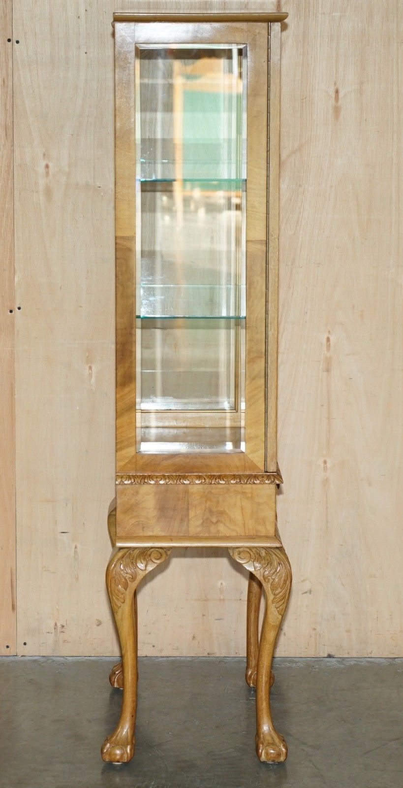3950.0 Pair Of Art Deco Circa 1920's Burr Light Walnut Claw & Ball Display Cabinets photo