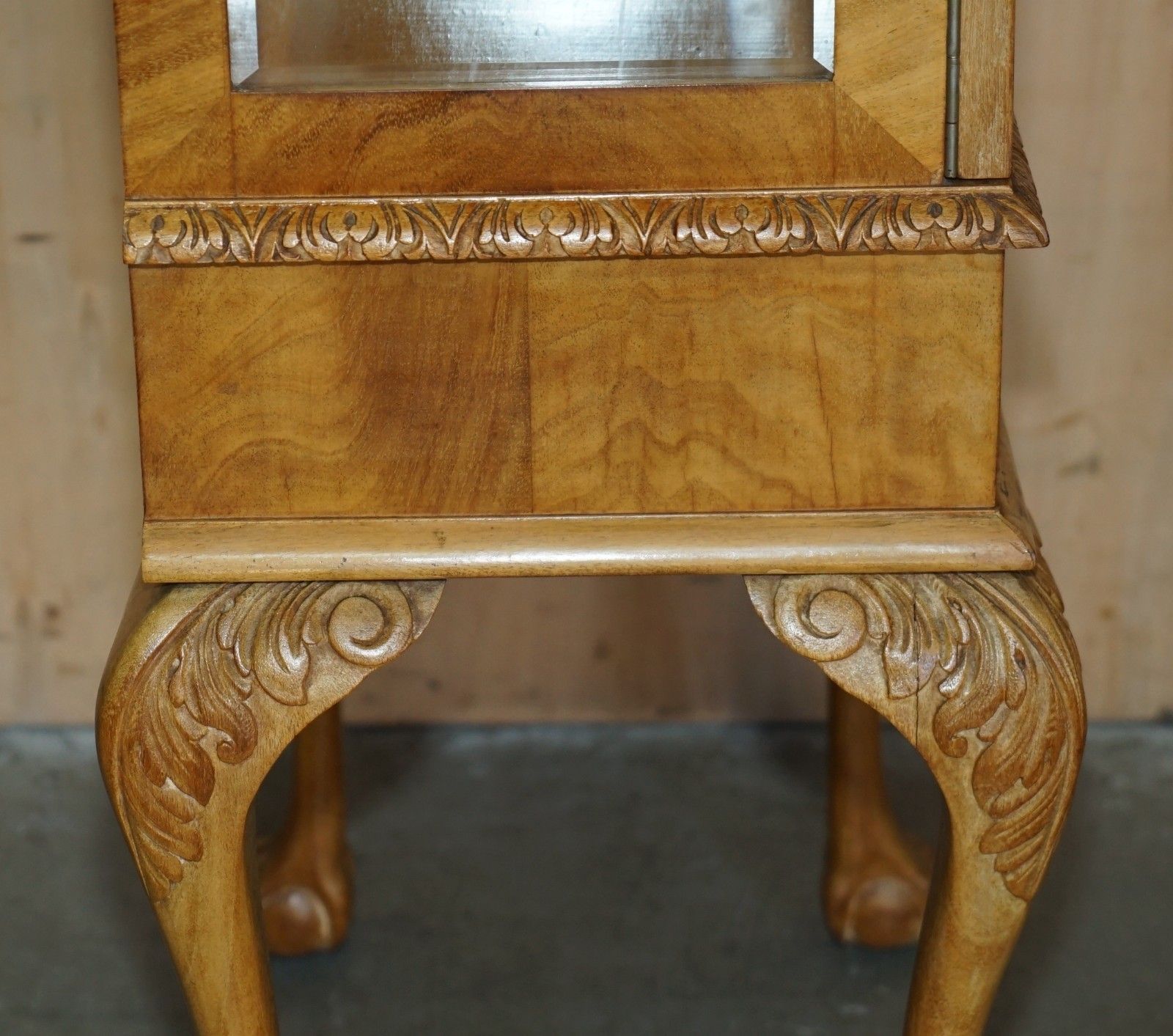 photo buy Pair Of Art Deco Circa 1920's Burr Light Walnut Claw & Ball Display Cabinets