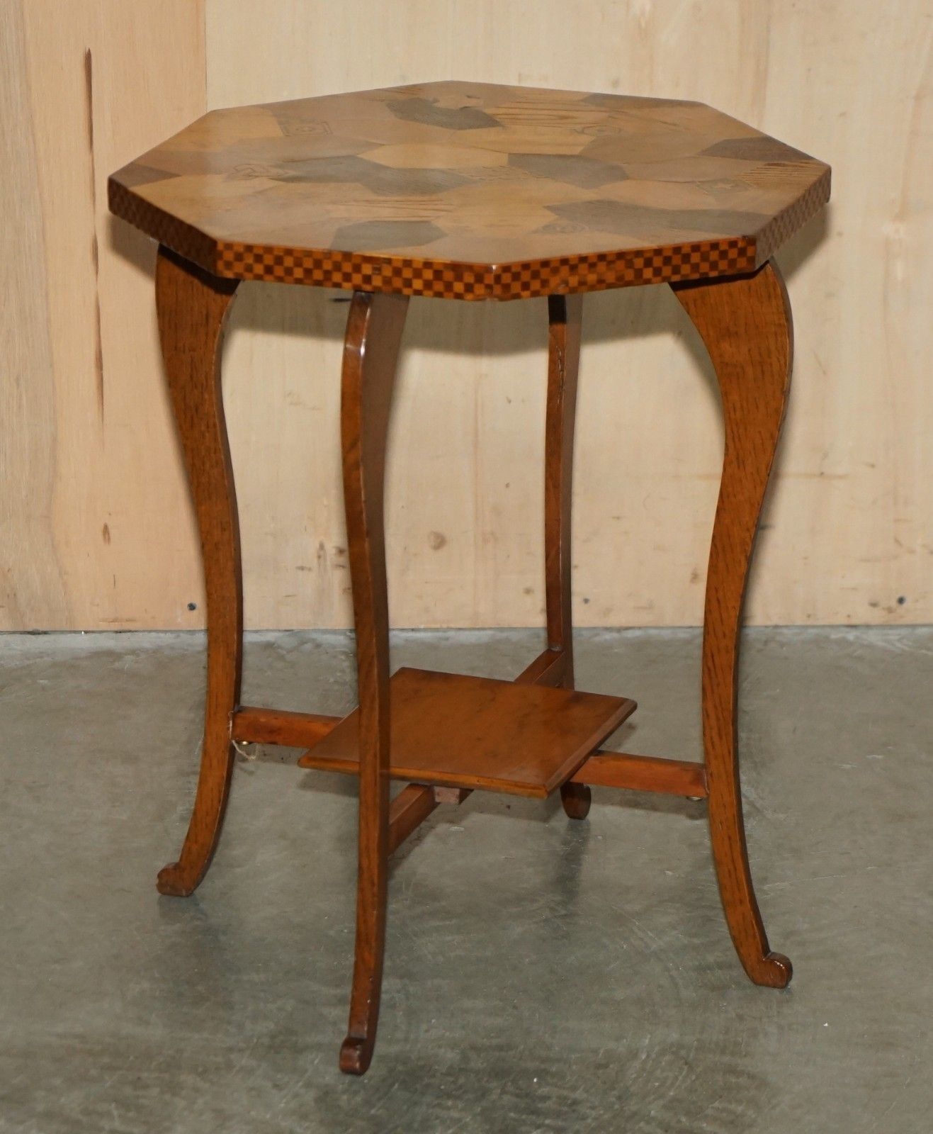 photo vintage Pair Of Antique Victorian Parquetry Specimen Sample Wood Inlaid Side End Tables