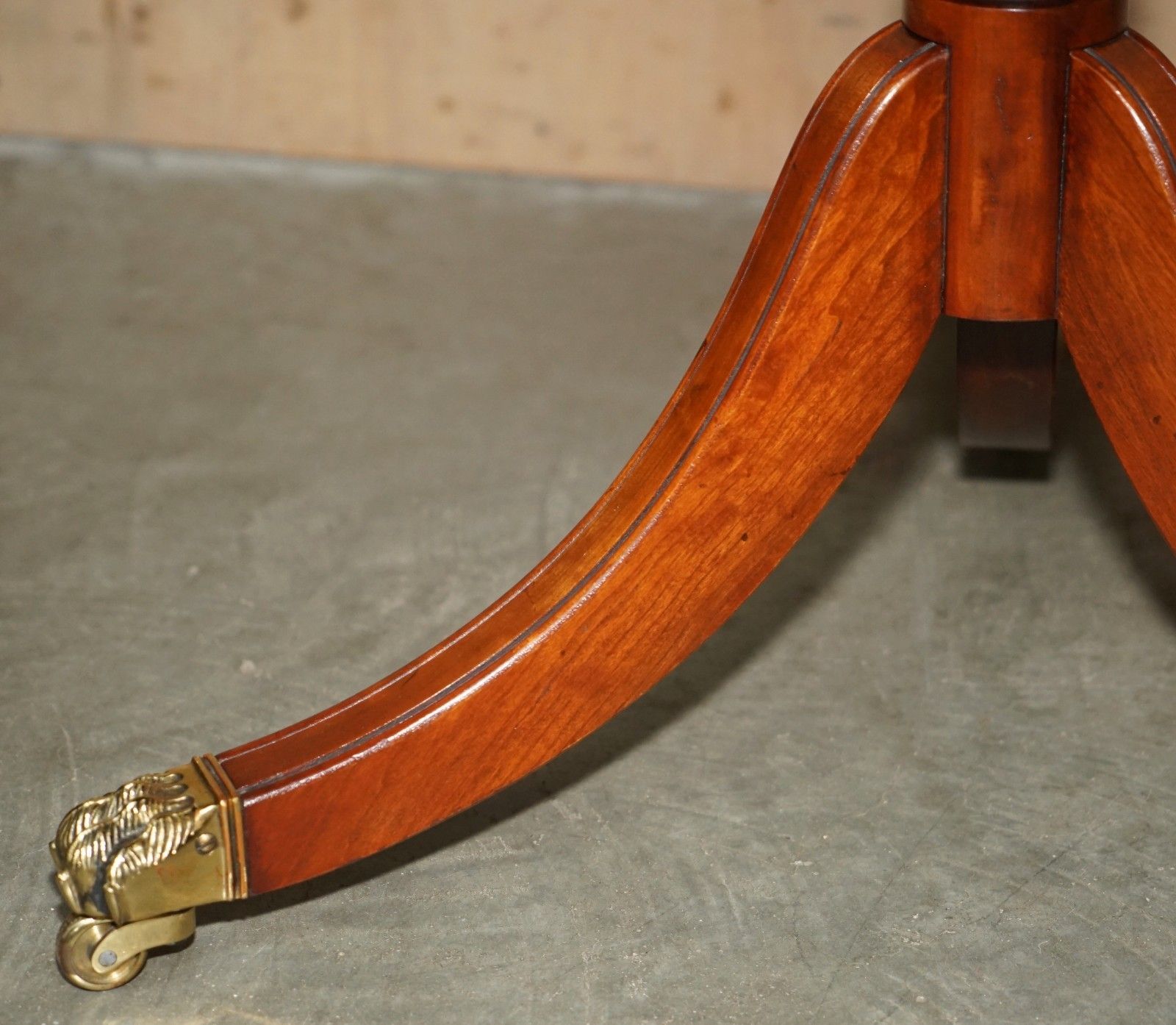 Restored English Mahogany Large Tripod Side Table With Brass Lions Paw Castors photo Furniture