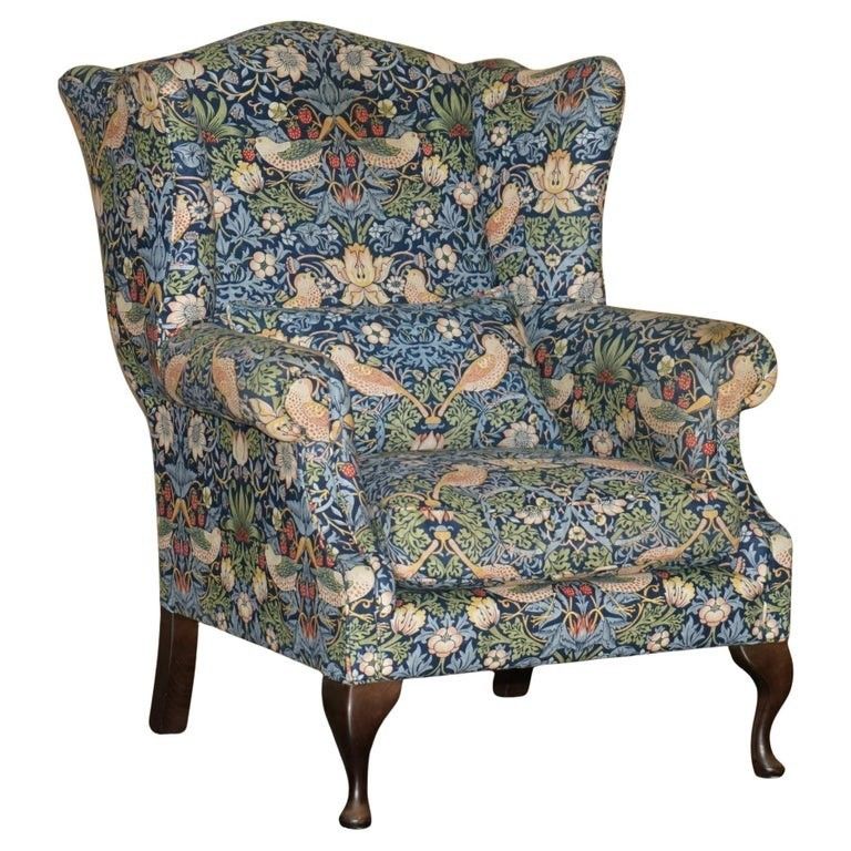 Stunningly Restored William Morris Strawberry Thief Fabric Wingback Armchair