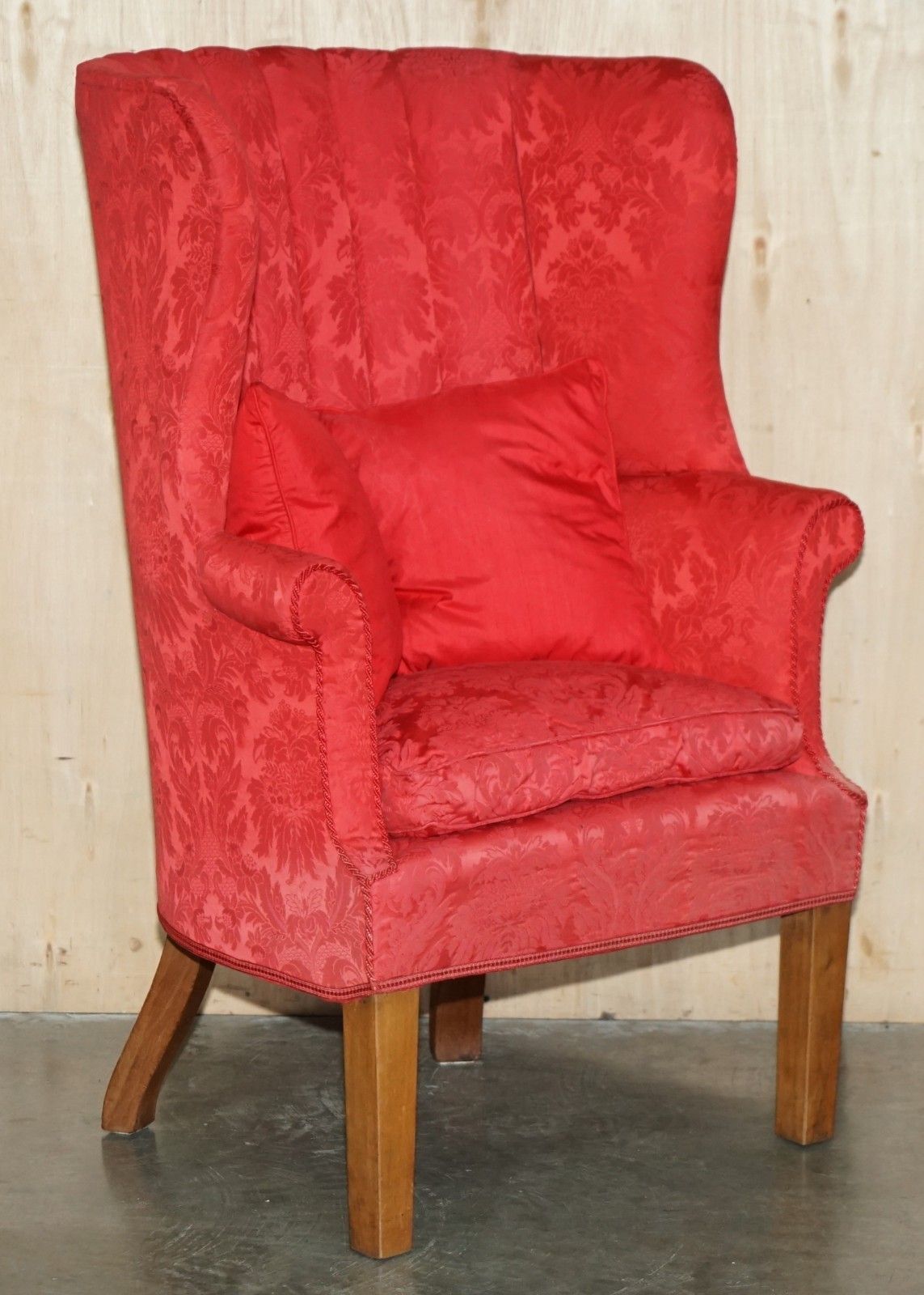 Fine Antique Fluted Back Victorian Damask Porters Windback Barrel Armchair photo furniture