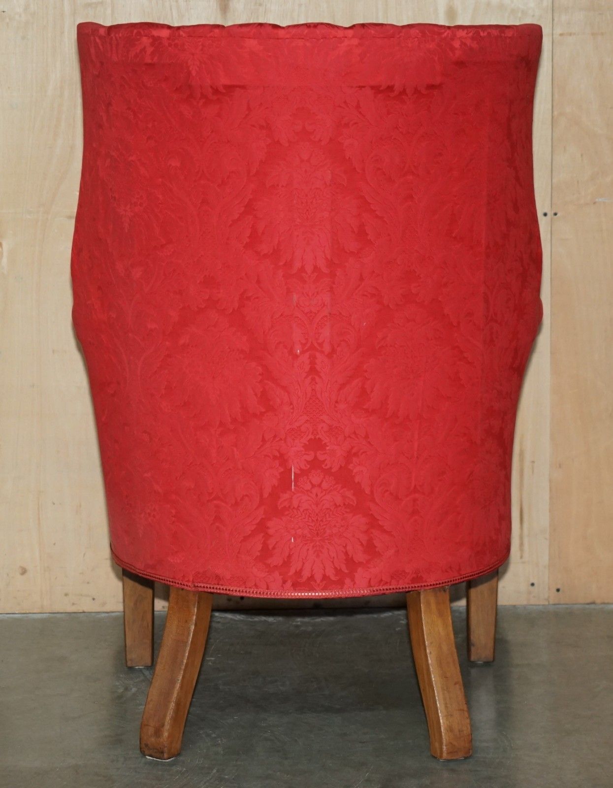 Furniture Fine Antique Fluted Back Victorian Damask Porters Windback Barrel Armchair photo