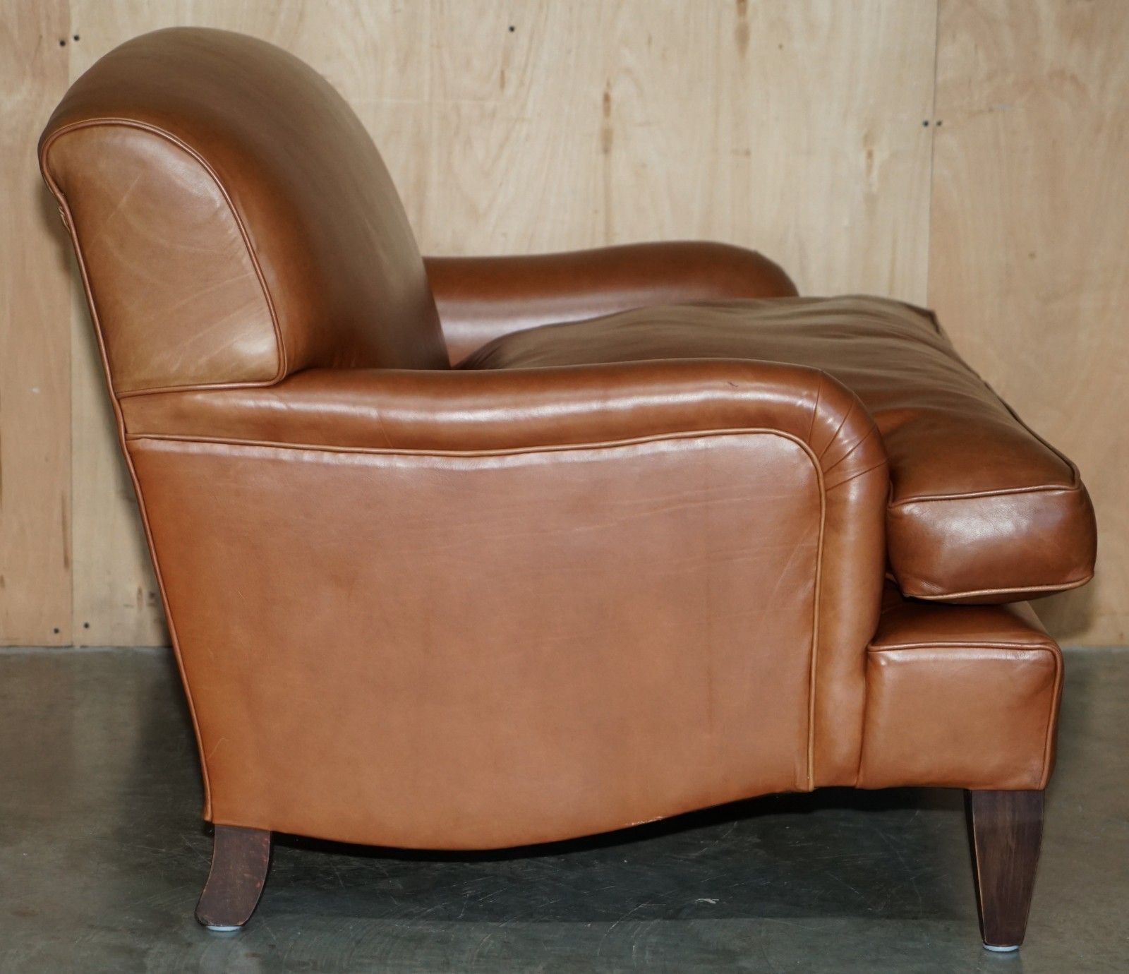 photo for sale Extra Large Howard George Smith Style Brown Leather Love Seat Armchair Sofa