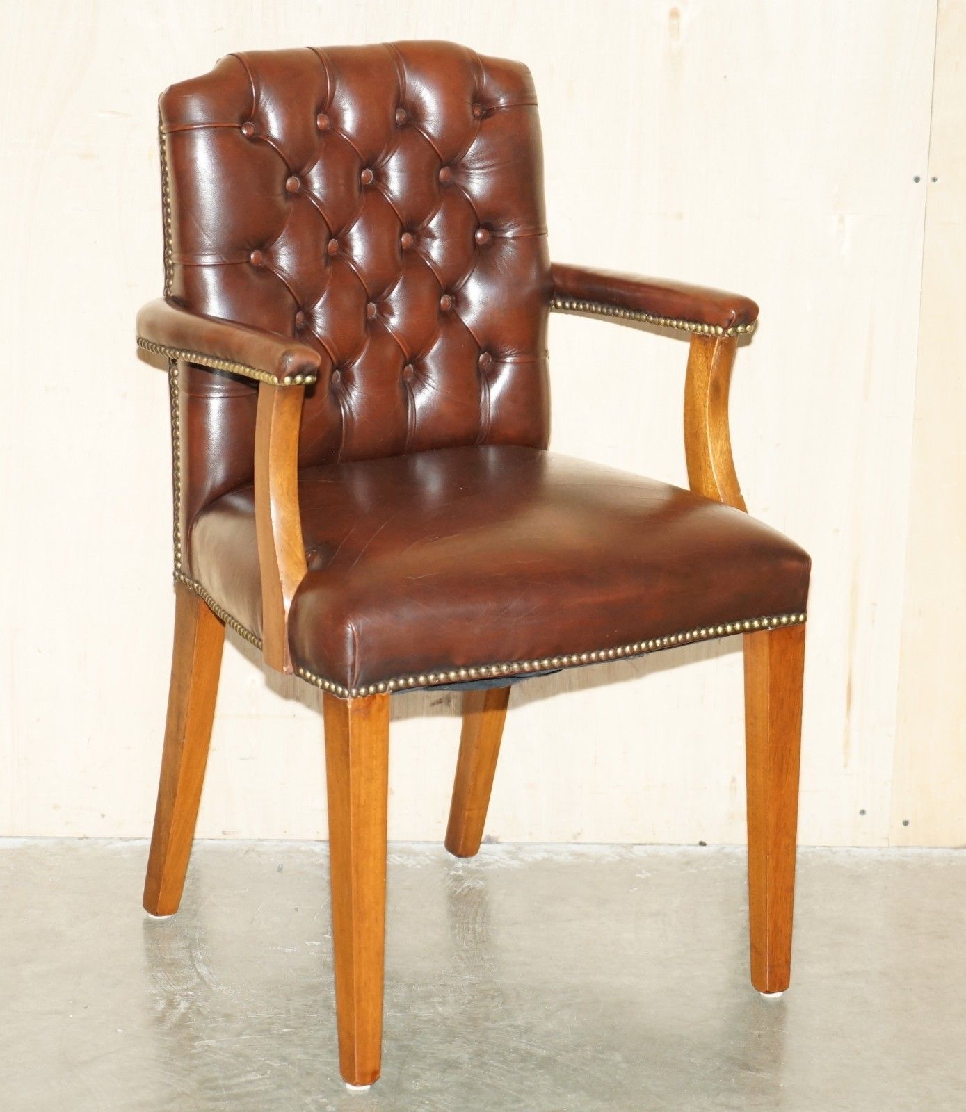 George II Style Chesterfield Brown Leather Gainsborough Carver Office Armchair photo furniture
