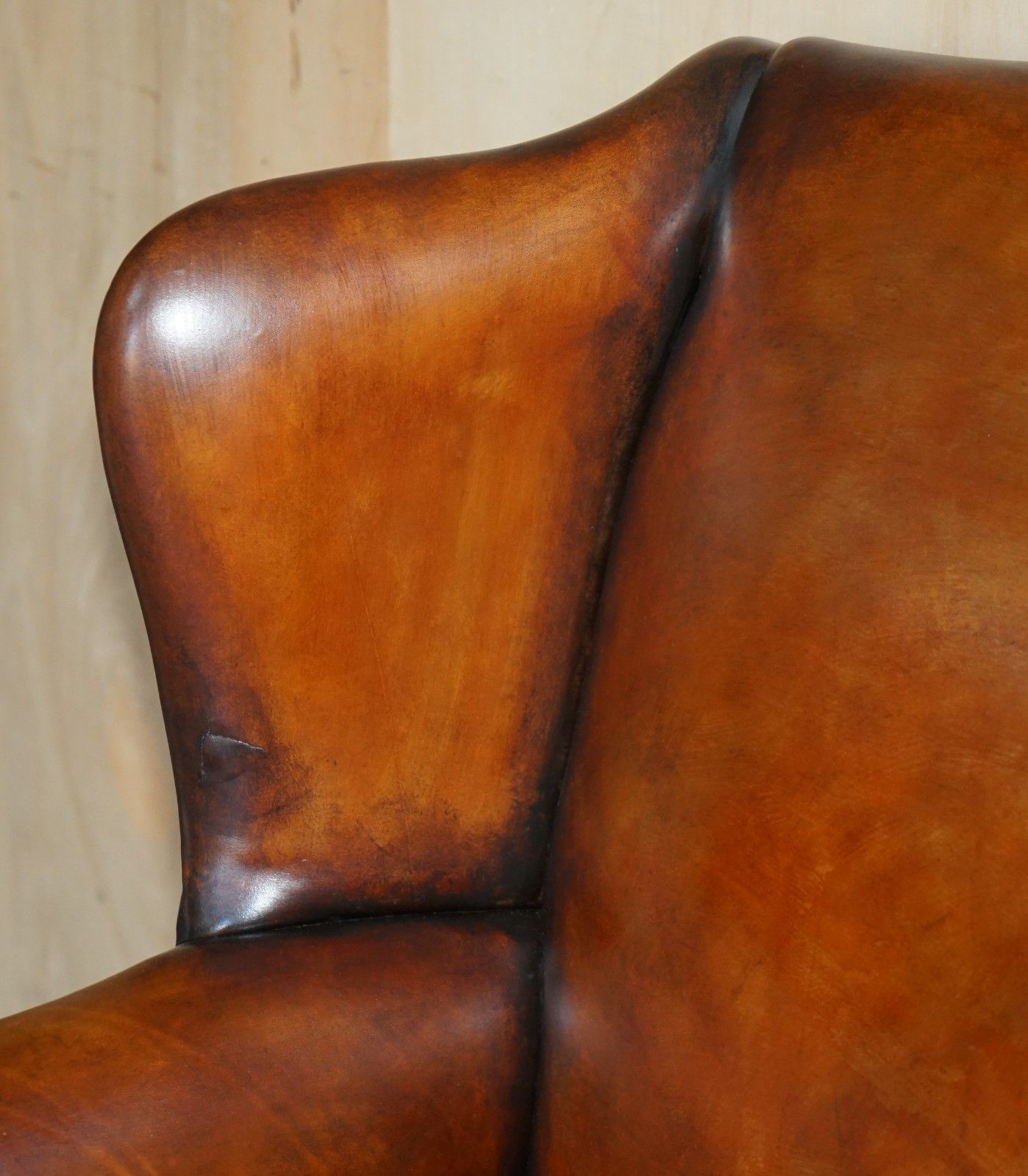 Fine Restored Vintage 1960's Brown Leather Wingback Armchair Thomas Chippendale photo vintage