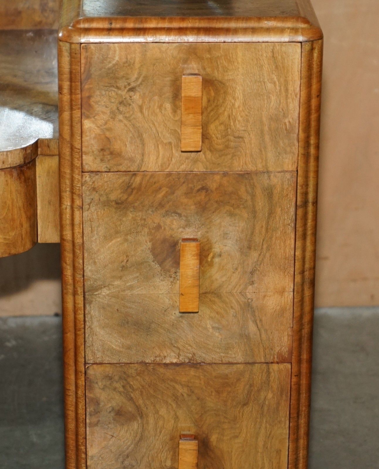 Lovely Art Deco Circa 1930's Satin Walnut Dressing Table + Mirror Part Of Suite photo buy
