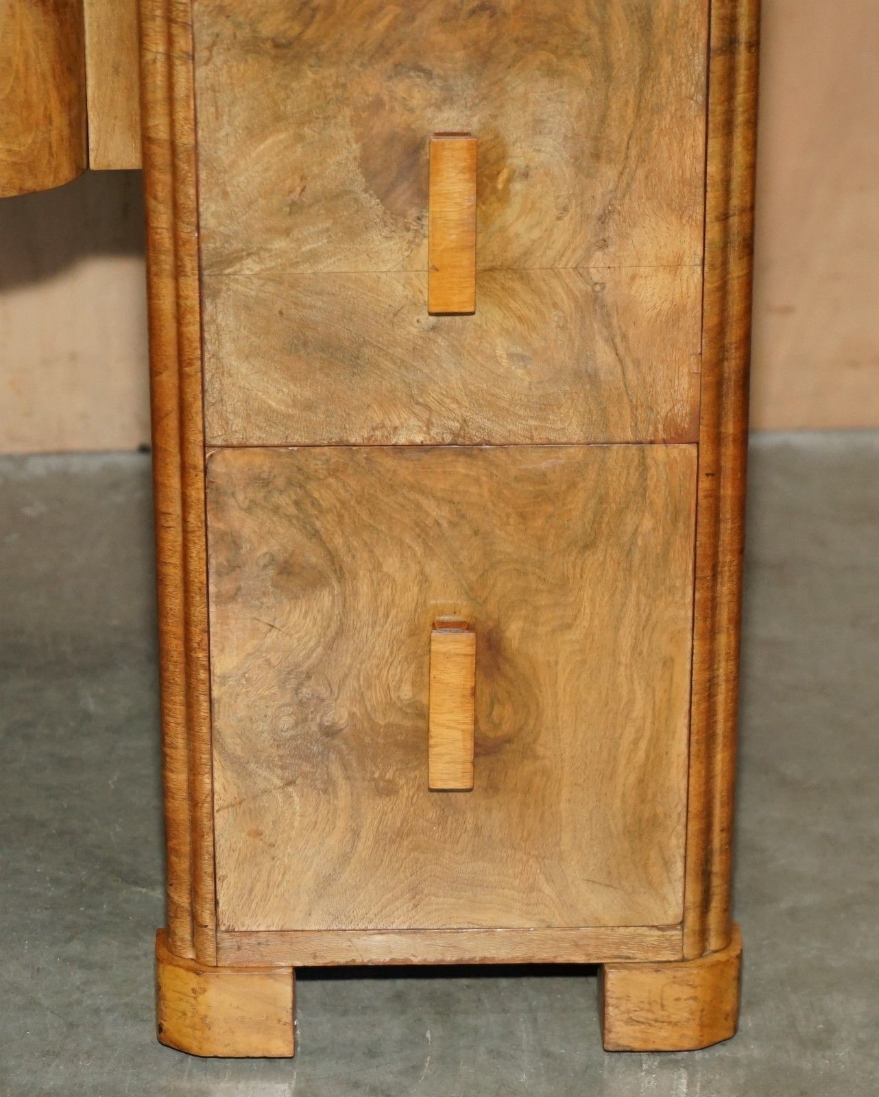 Lovely Art Deco Circa 1930's Satin Walnut Dressing Table + Mirror Part Of Suite photo vintage