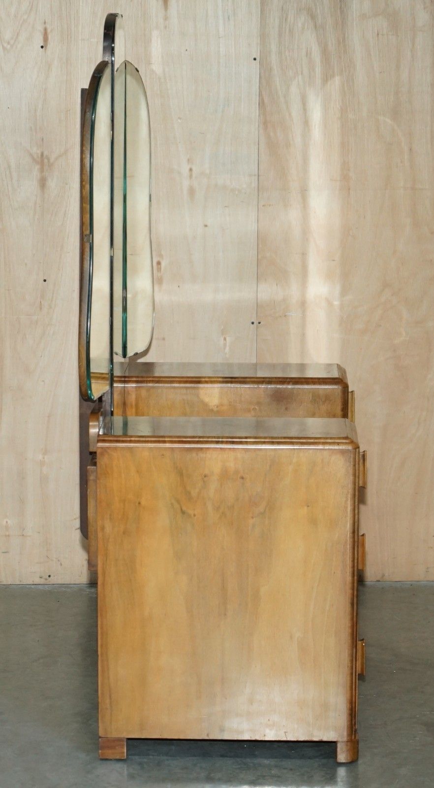photo buy Lovely Art Deco Circa 1930's Satin Walnut Dressing Table + Mirror Part Of Suite
