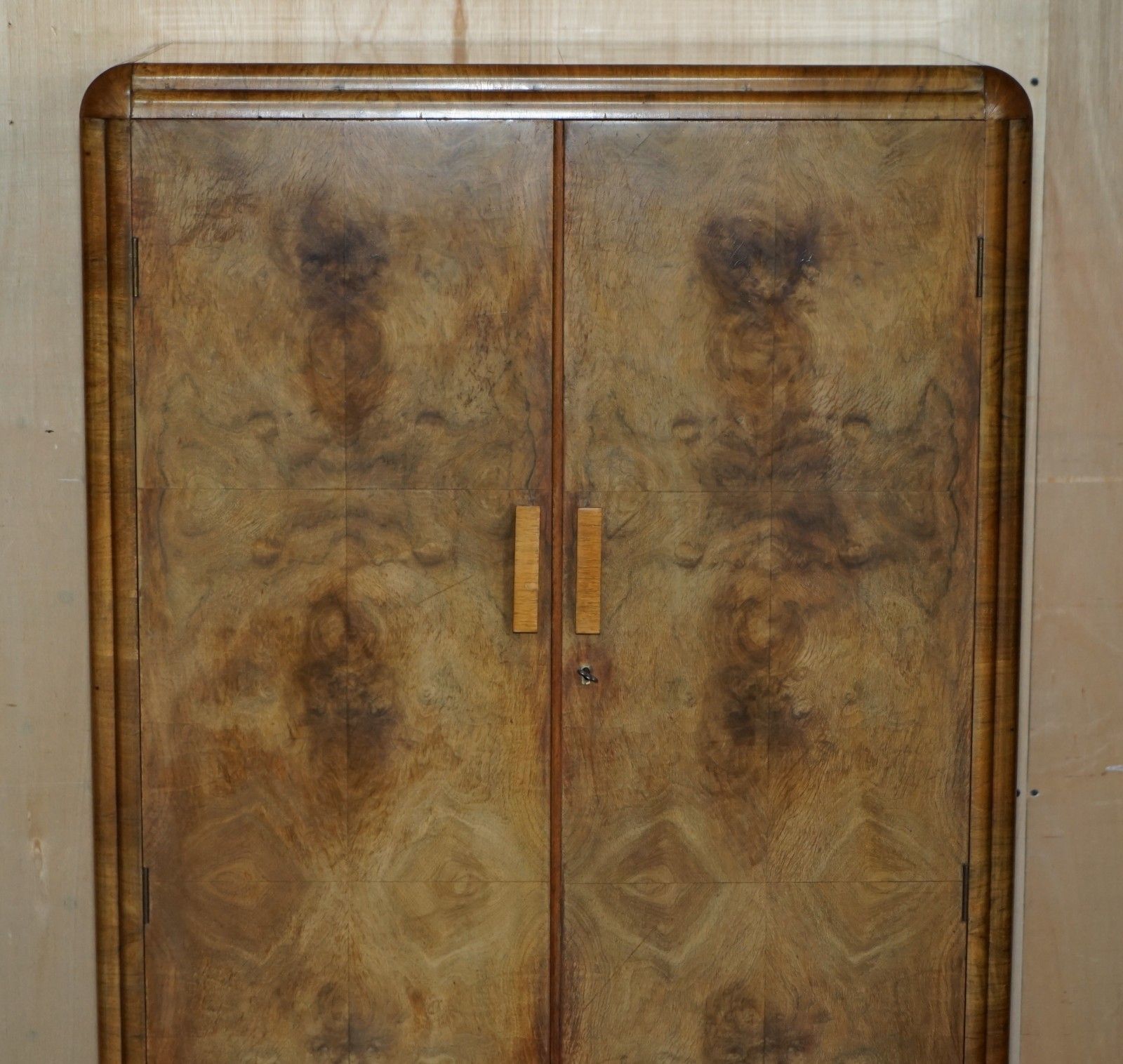 Small 153cm Tall Art Deco Circa 1930's Satin Burr Walnut Wardrobe Part Of Suite photo Furniture