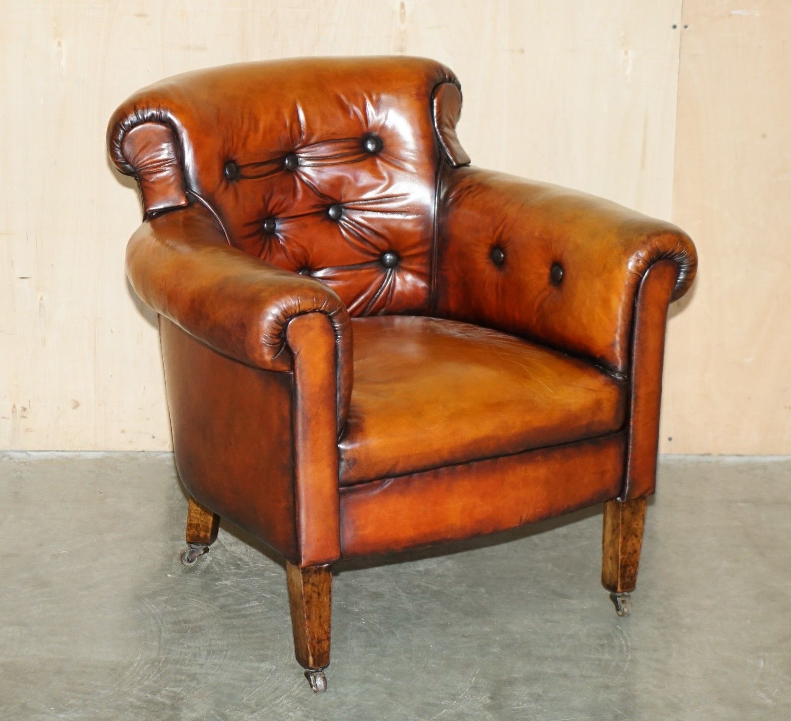 Fully Restored Edwardian Chesterfield Hand Dyed Brown Leather Tub Club Armchair photo furniture