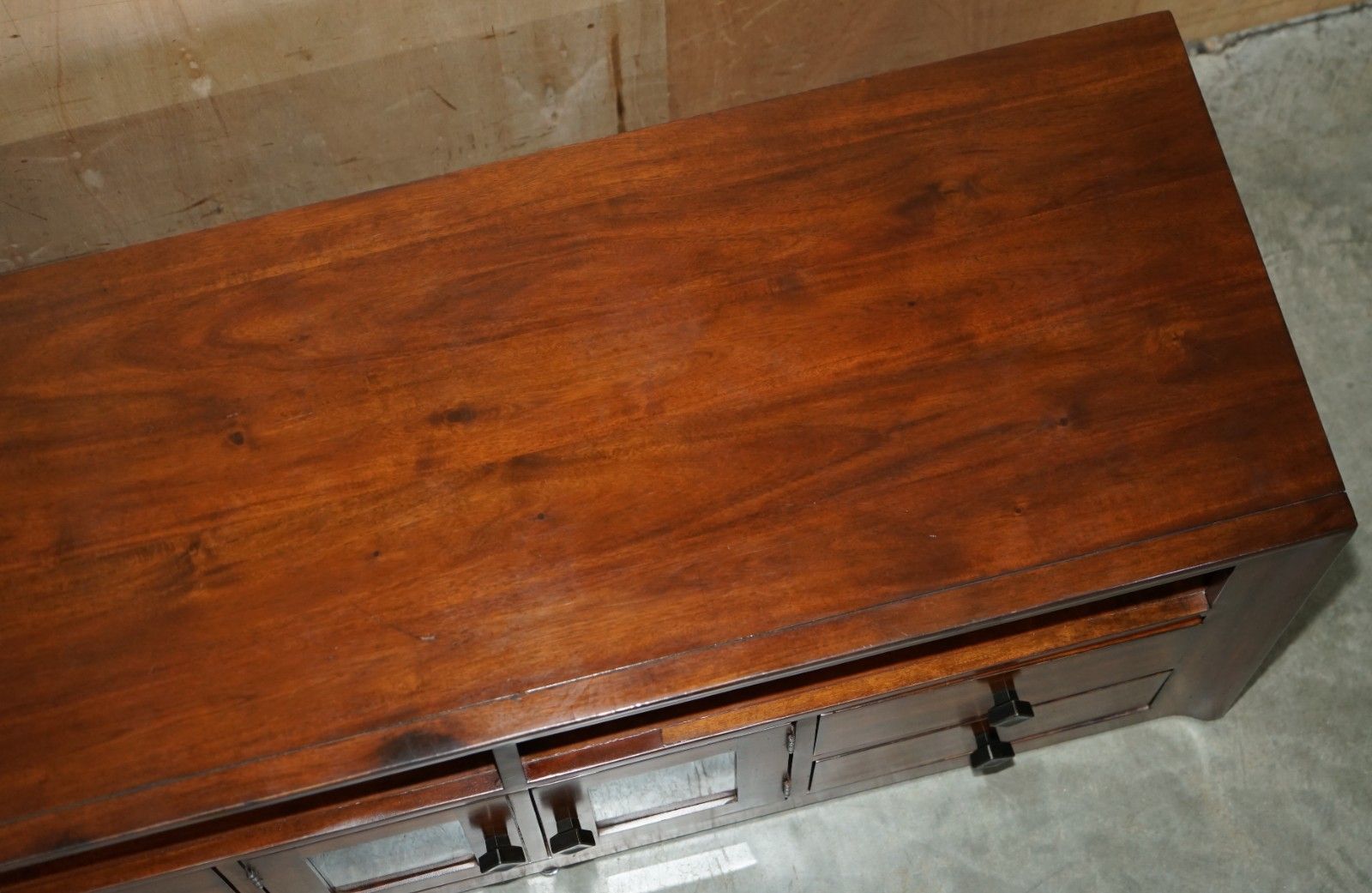 Furniture Lovely Vintage Hardwood Military Campaign Style Sideboard Tv Media Unit Part Set photo