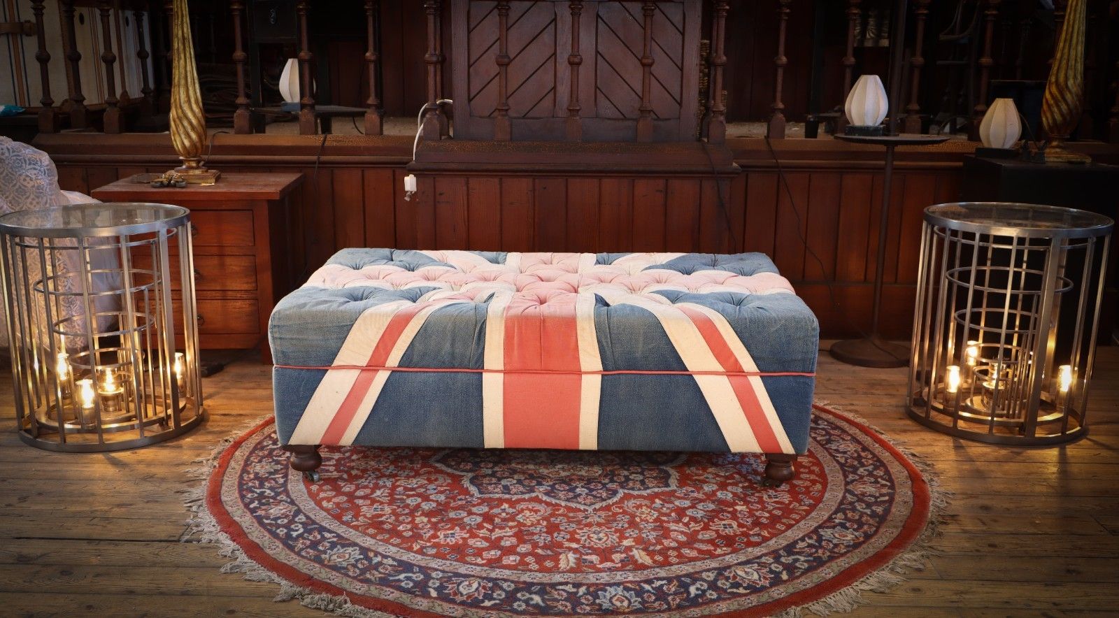Superb Timothy Oulton Halo Westminster Buttoned Footstool Ottoman Union Jack 🚚 photo Furniture