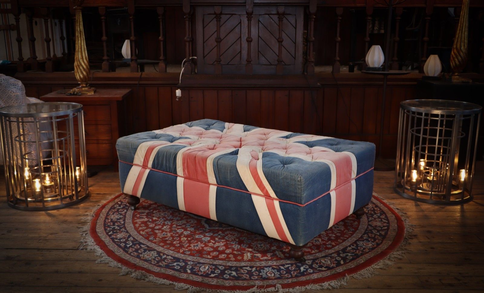 Superb Timothy Oulton Halo Westminster Buttoned Footstool Ottoman Union Jack 🚚 photo vintage