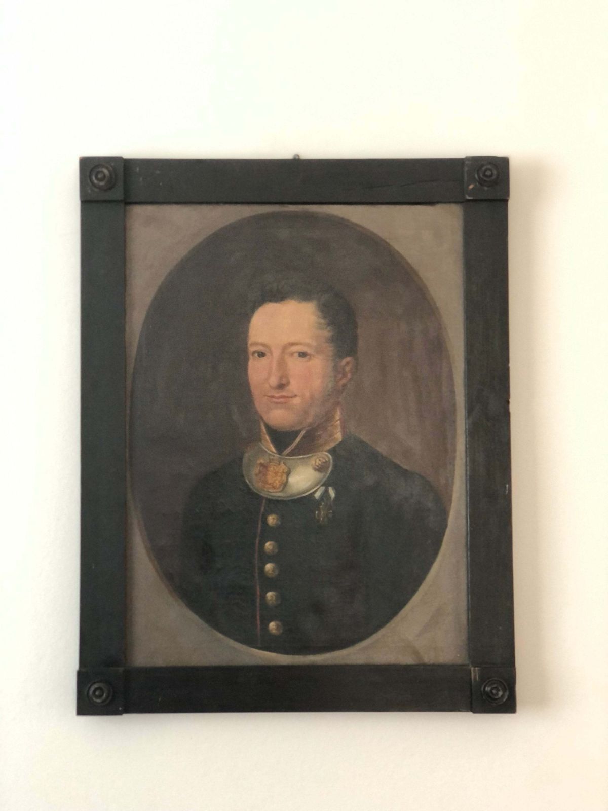 Antique Portrait Painting Of A German Baron In Military Uniform, C. 1870