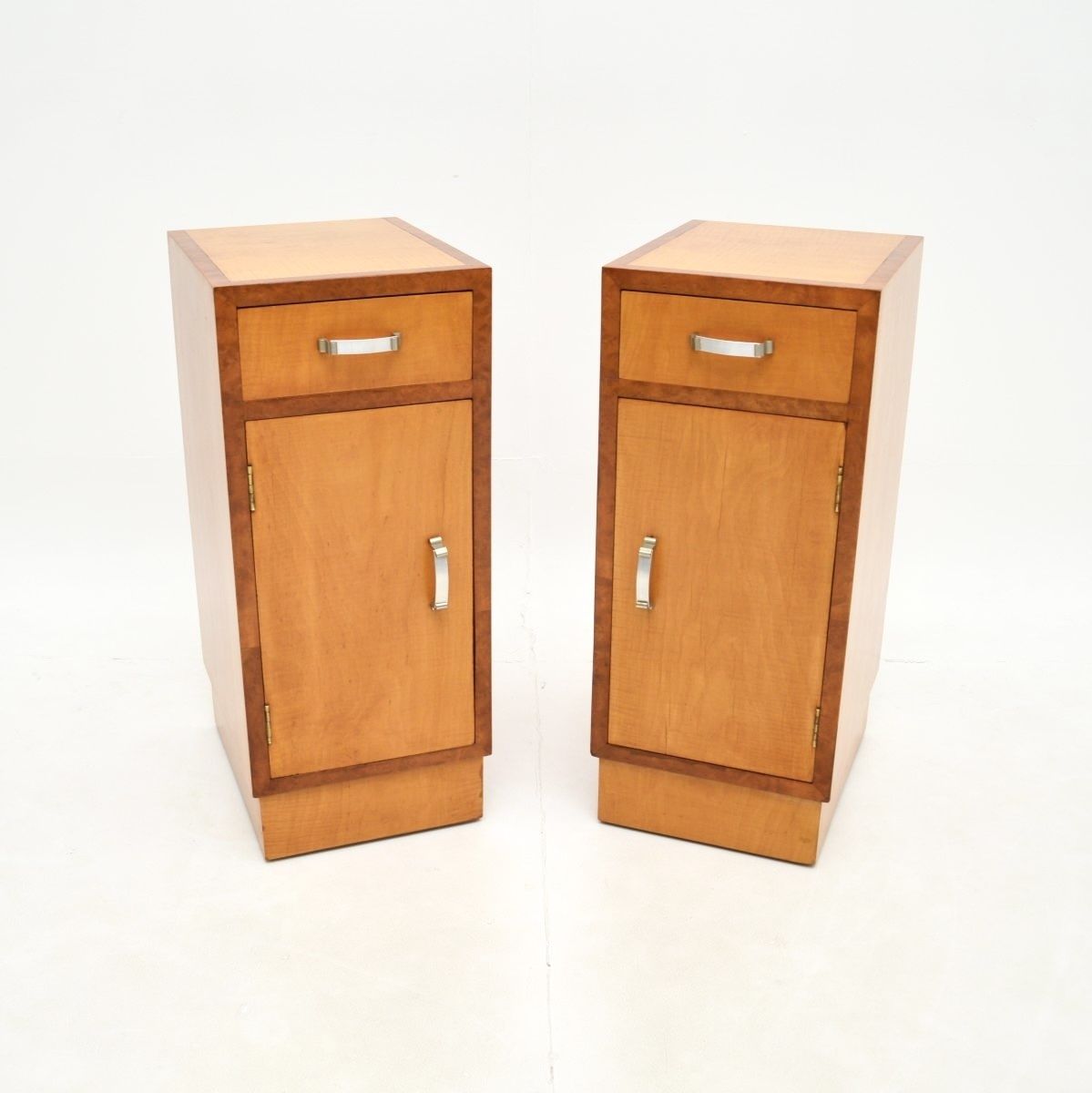 Pair Of Art Deco Satinwood And Walnut Bedside Cabinets