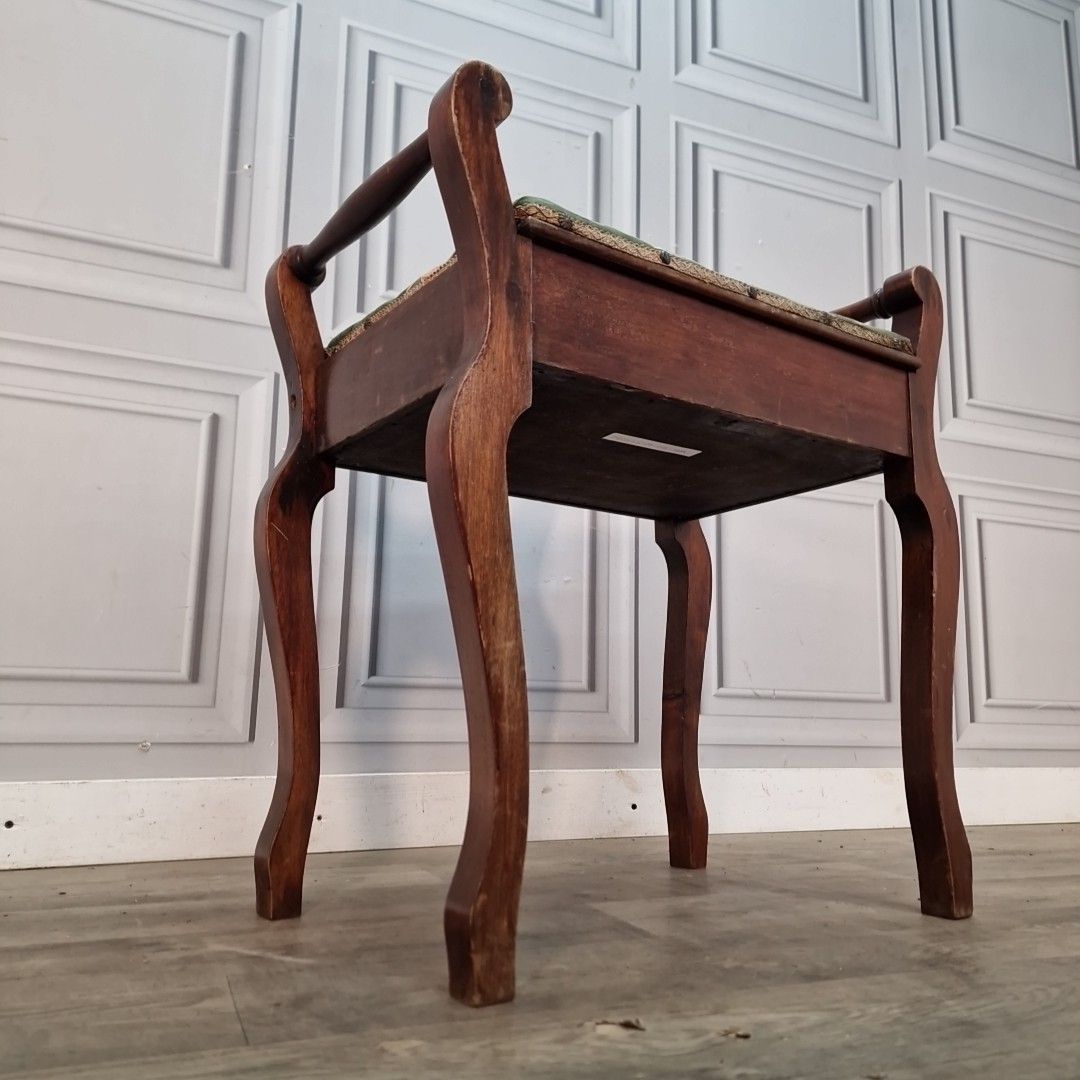 Antique Piano Stool Wooden Mahogany Upholstered Dressing Vanity Seat Storage photo for sale