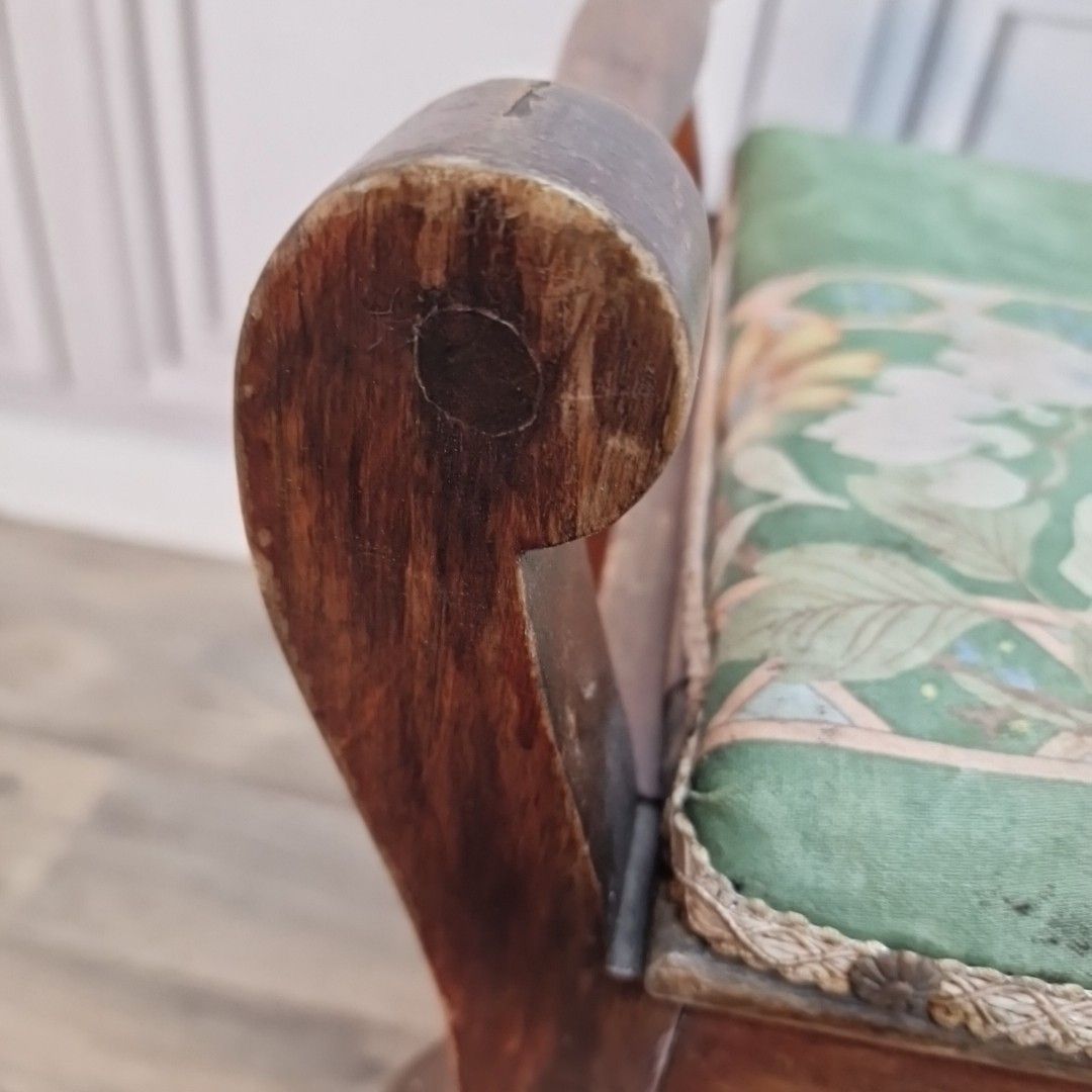 photo for sale Antique Piano Stool Wooden Mahogany Upholstered Dressing Vanity Seat Storage