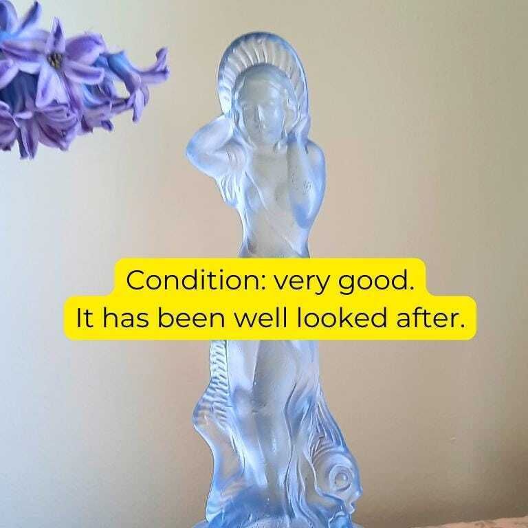 Art Deco Period Arabella Blue Frosted Glass Flower Frog By Walther & Söhne Made In Germany During The 1930s. Very Good Condition photo for sale