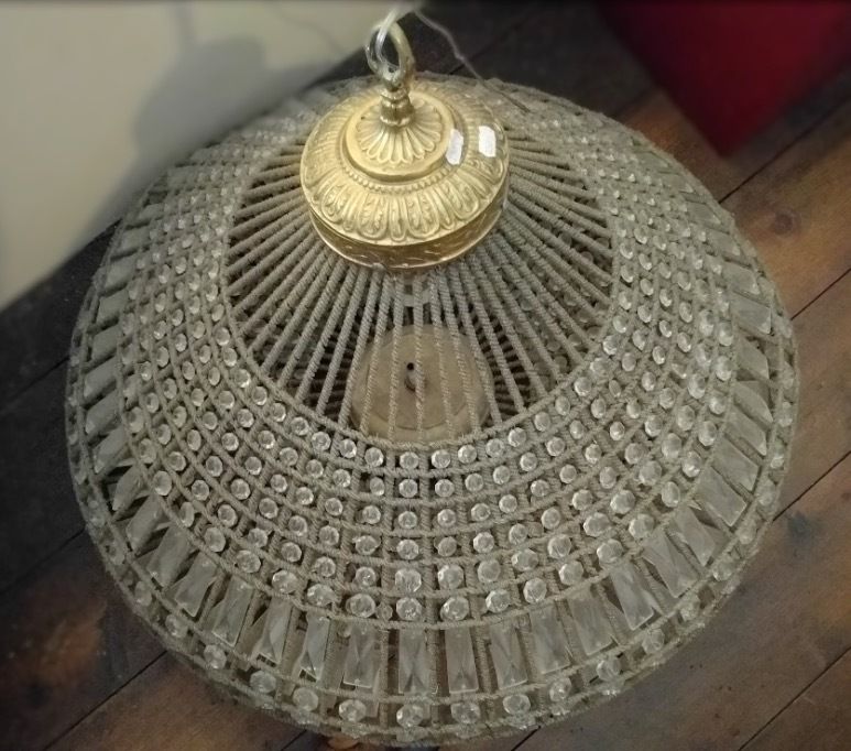 Antique Wire Glass Chandelier, Early 20th Century