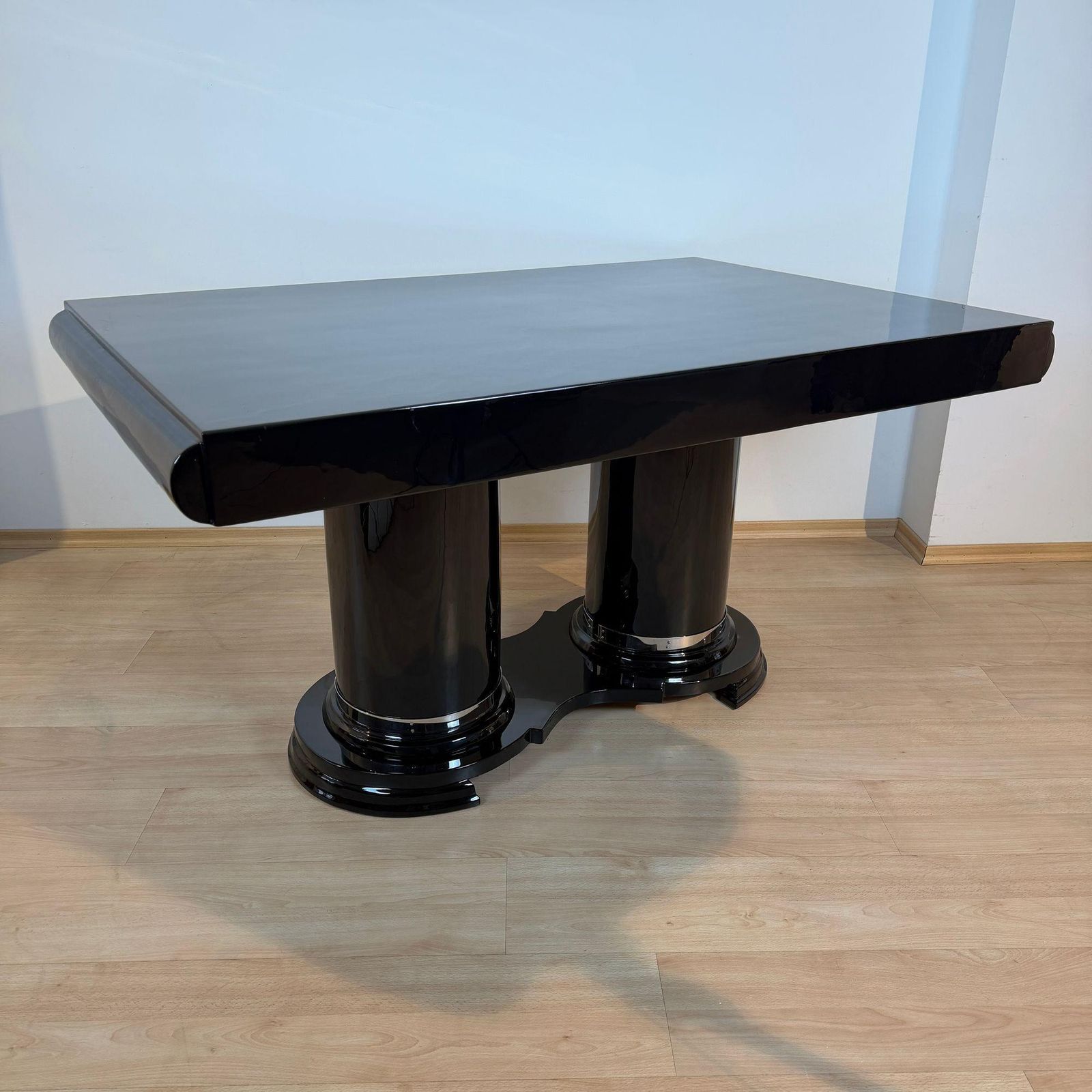 Art Deco Dining Table, Black Piano Lacquer, Metal, France, Circa 1930 photo Furniture