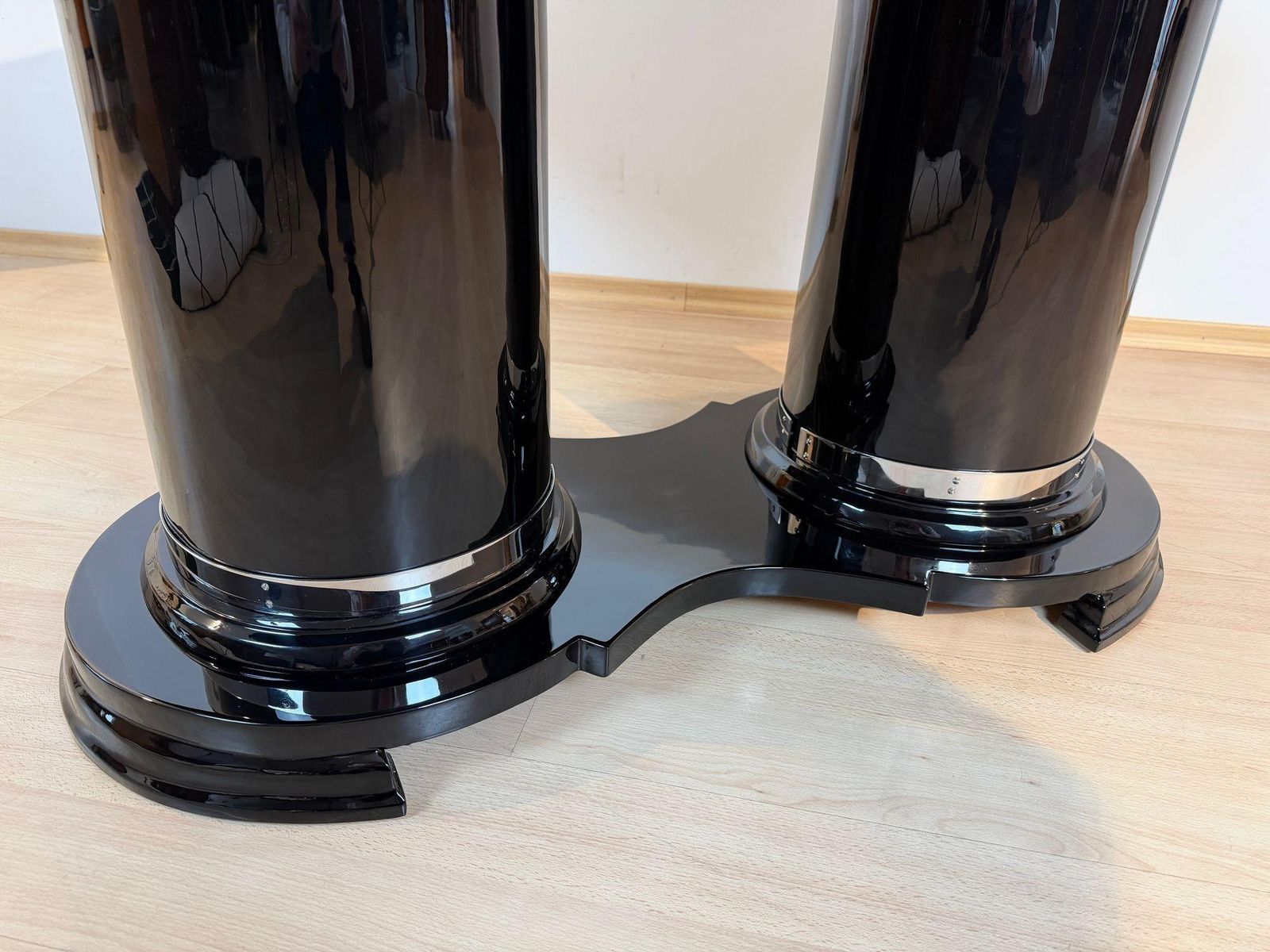 Art Deco Dining Table, Black Piano Lacquer, Metal, France, Circa 1930 photo vinterior