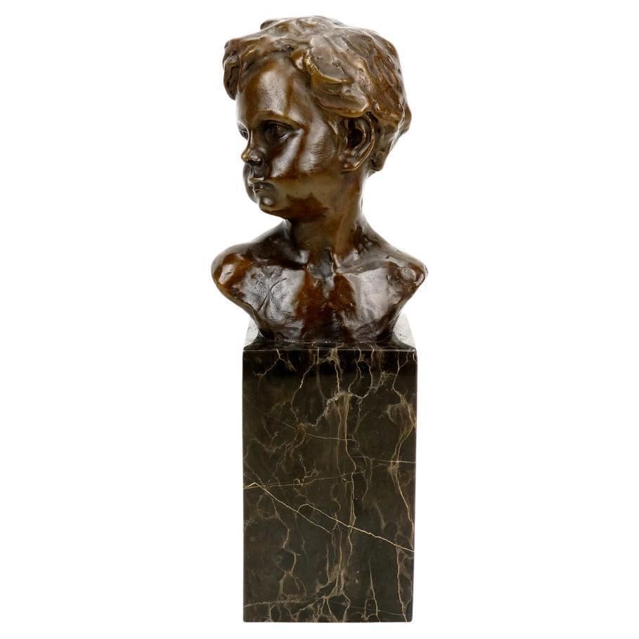 Art Nouveau Style Brown Patinated Bronze Bust Of Boy