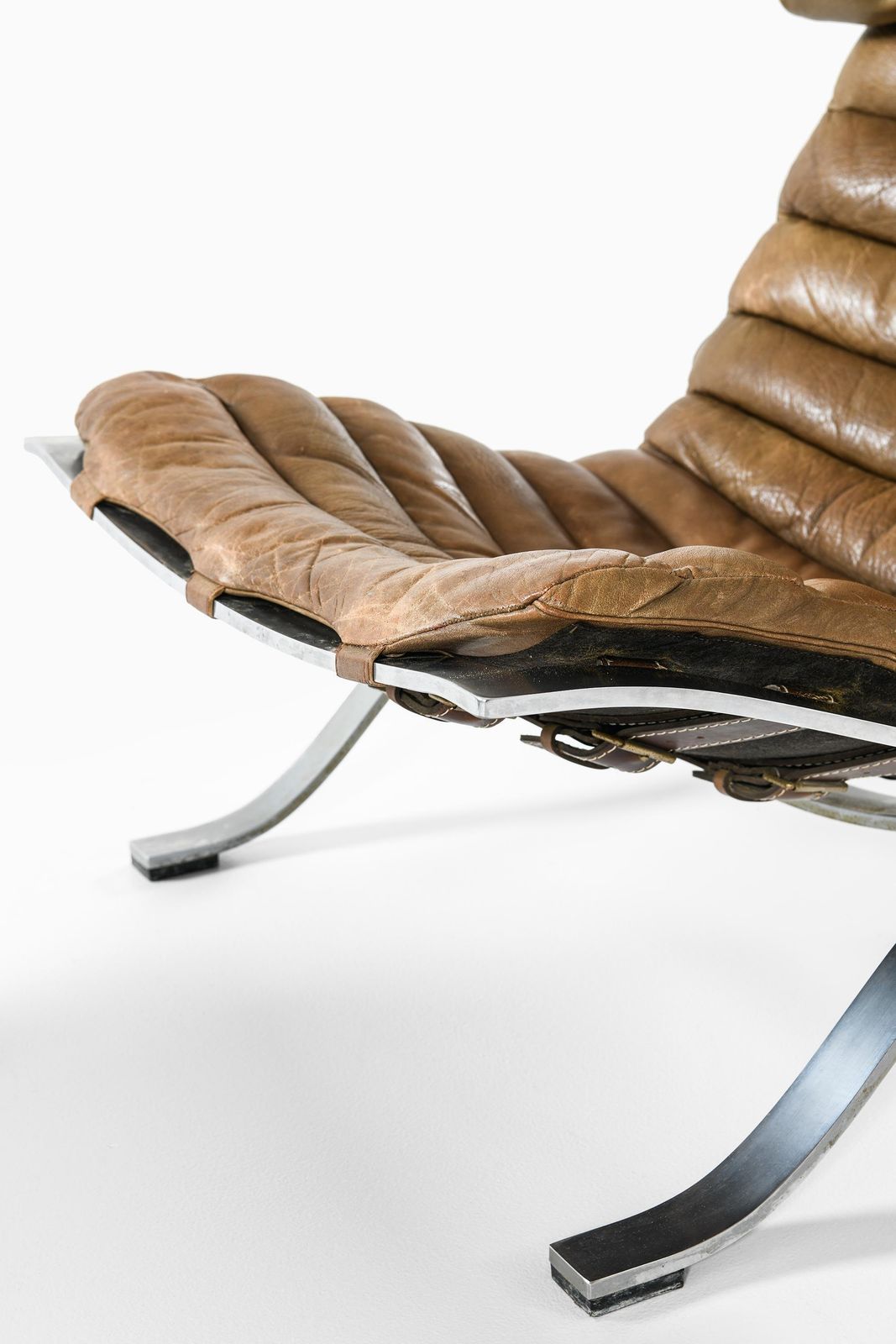 Easy Chair In Leather And Steel With Stool By Arne Norell, 1970s photo Furniture