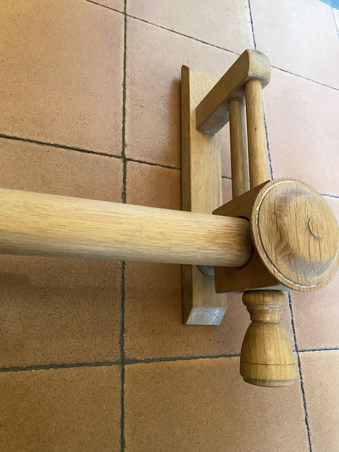 French Vintage Carved In Natural Oak Wood Curtain Rod With Wooden Rings photo 753.0