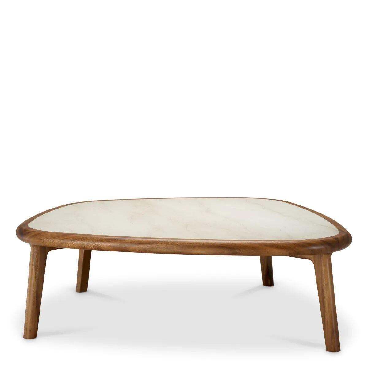 Wooden Coffee Table With Caramel Coloured Wood Finish And Beige Marble Top photo for sale