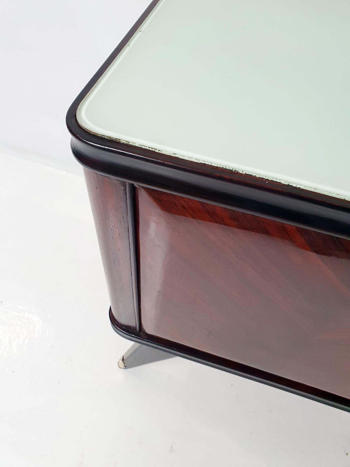 3001.0 Handmade Mid Century Modern Nightstands In Walnut & Glass, Italy 1950 photo