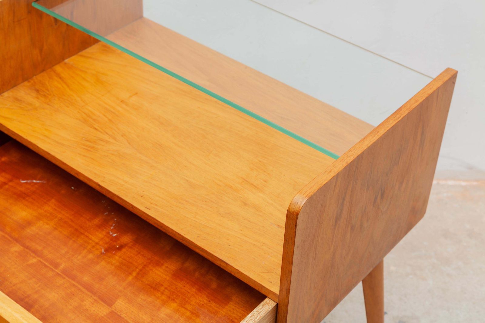 photo for sale Bed Side Tables By Wk Möbel Germany, 1950s, Set Of Two With Glass Top