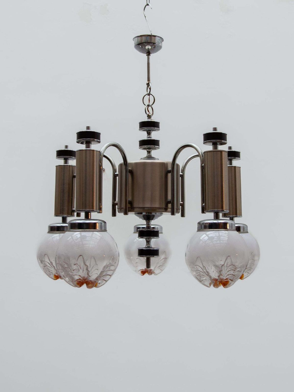 Murano Avmazzega Midcentury Five Blown Glass Globe And Chrome Chandelier, Italy photo furniture