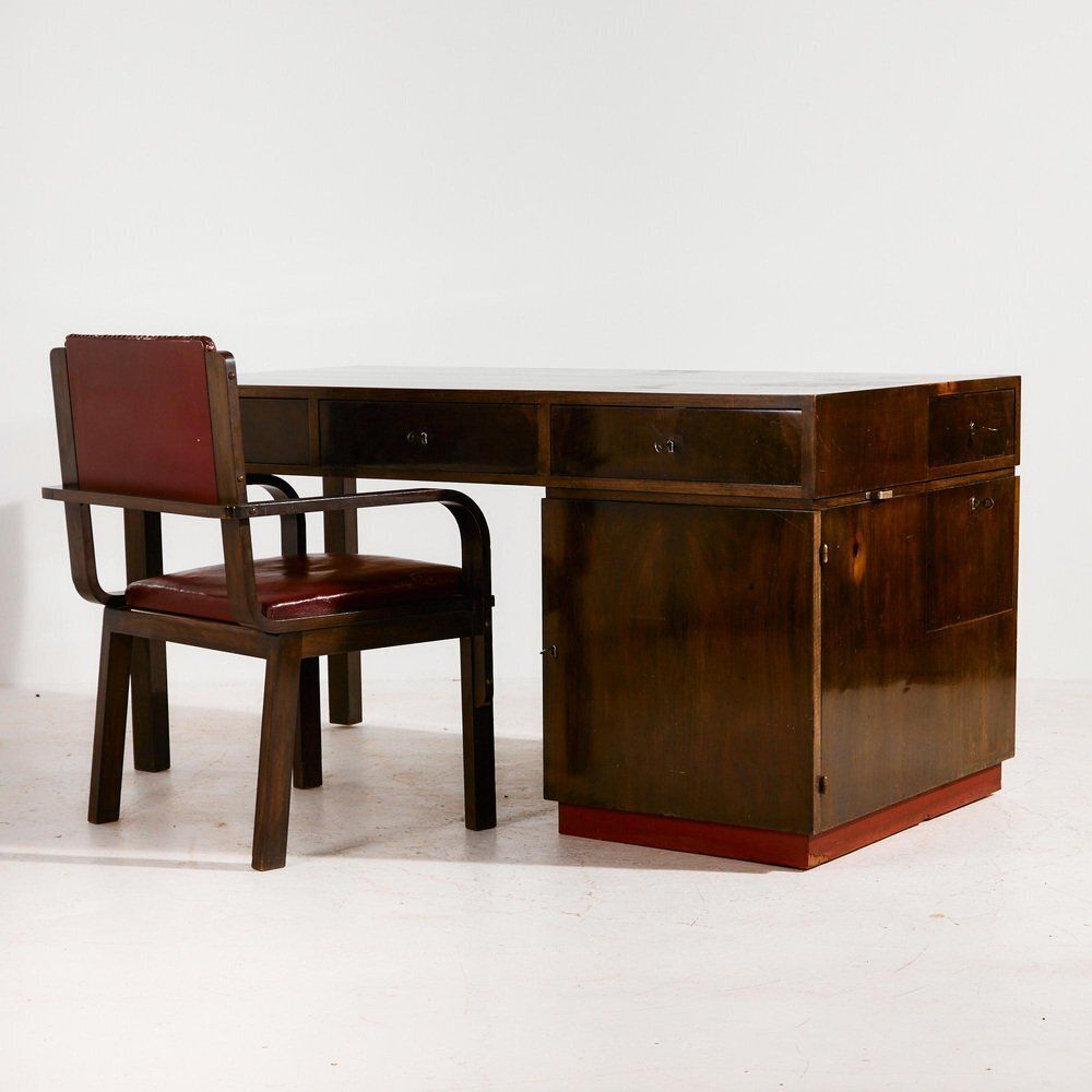 Art Deco Desk And Armchair, 1940s, Set Of 2
