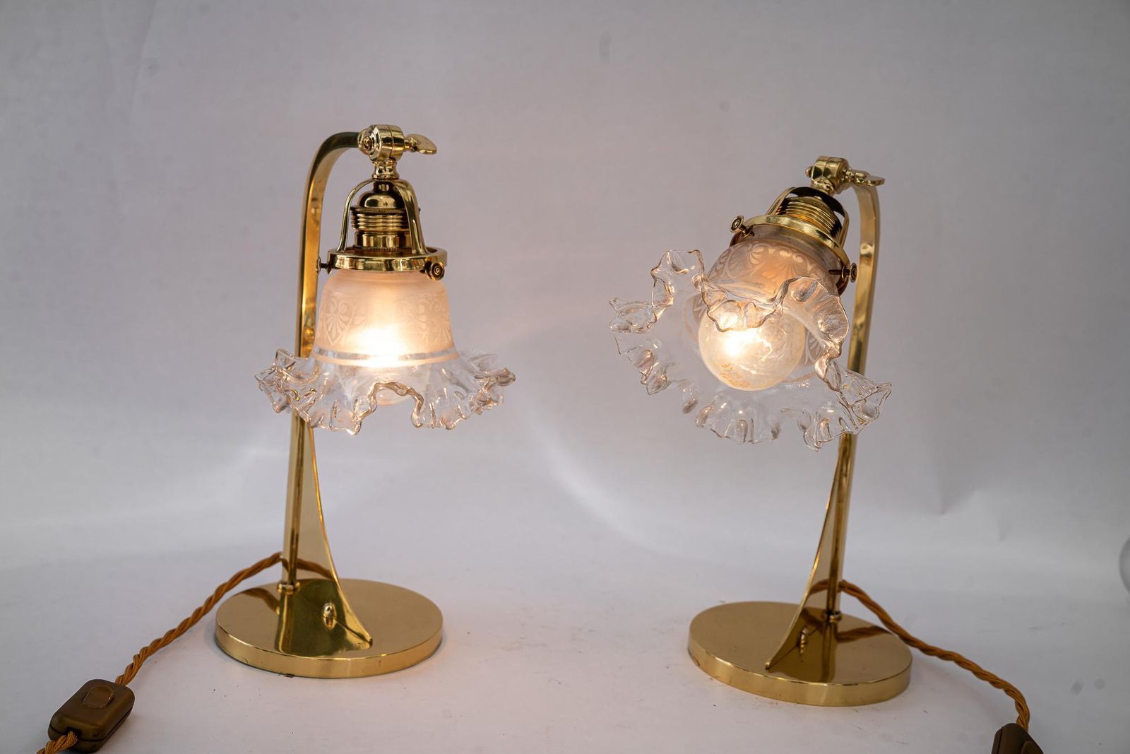 803.0 2x Art Deco Table Lamps With Original Antique Glass Shades Vienna Around 1920s photo