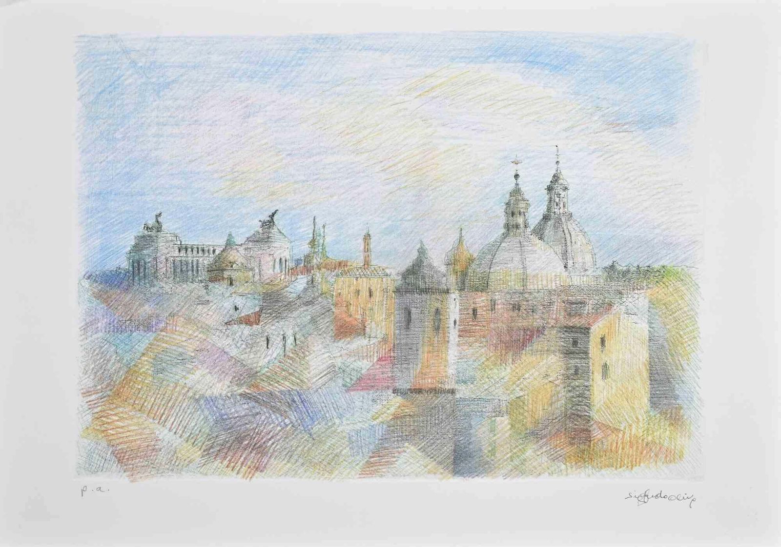 Sigfrido Olivaview Of Rome   Etching By Sigfrido Oliva   1990s1990s