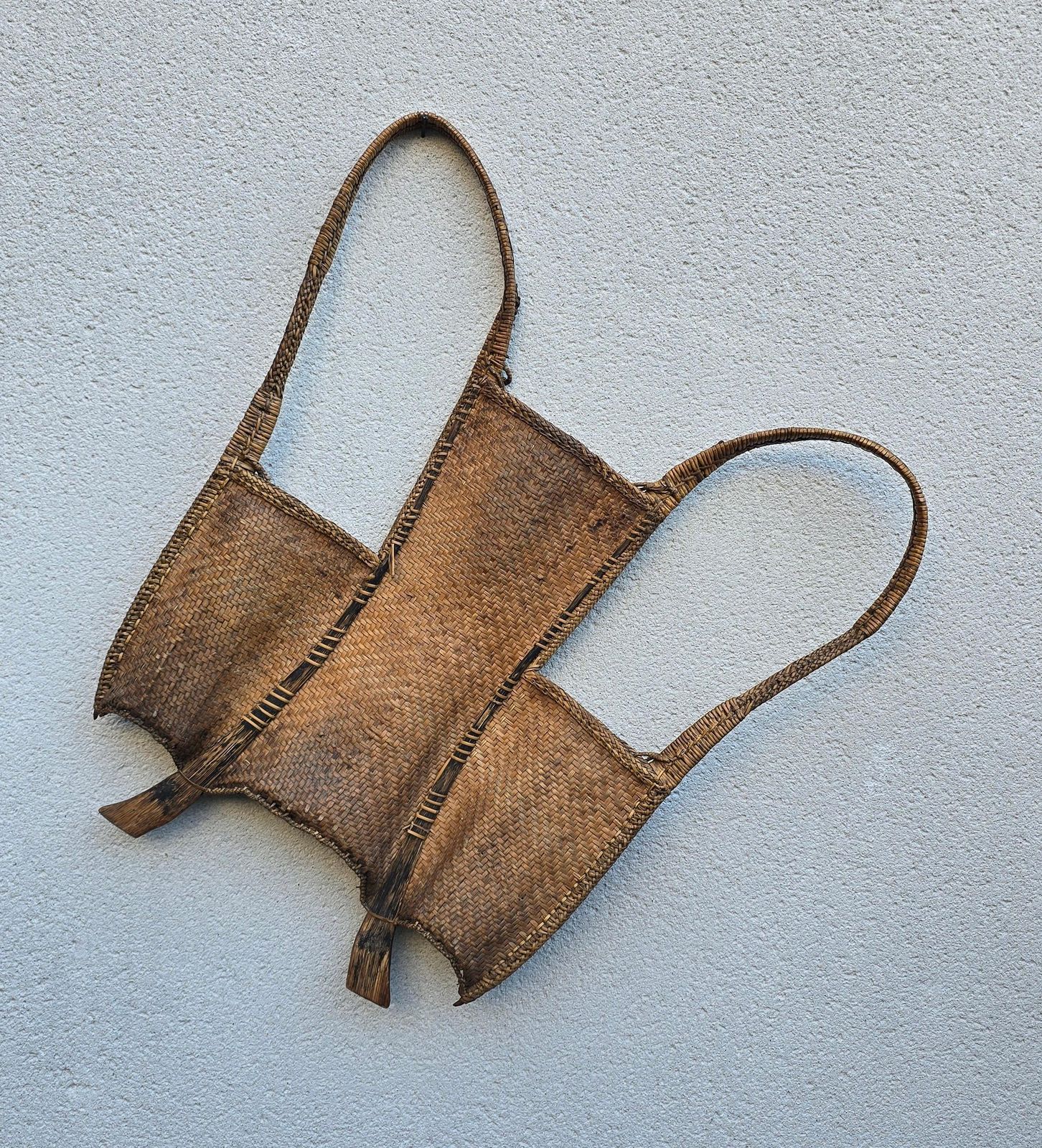 19th Century Southeast Asian Tribal Backpack Basket, Likely Northern Vietnam photo vintage