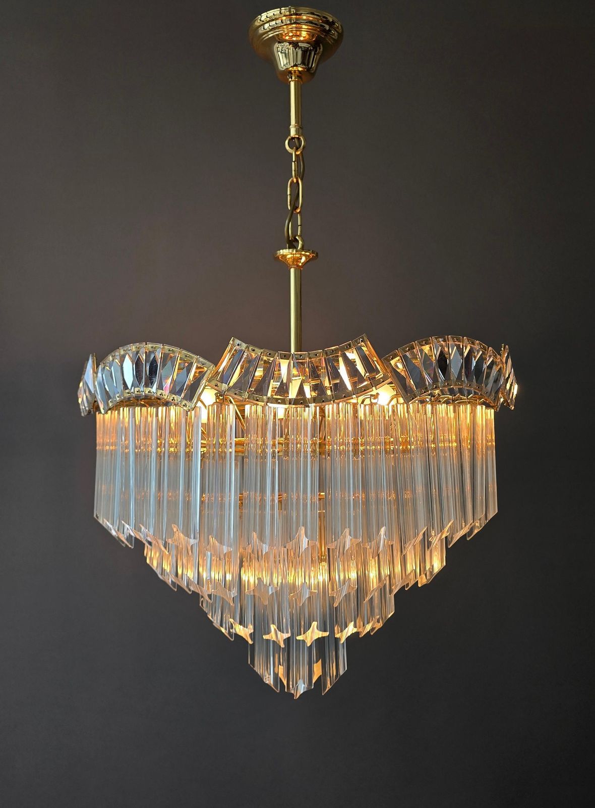 Italian Brass And Crystal Tiered Chandelier, Circa 1970   1980 photo for sale