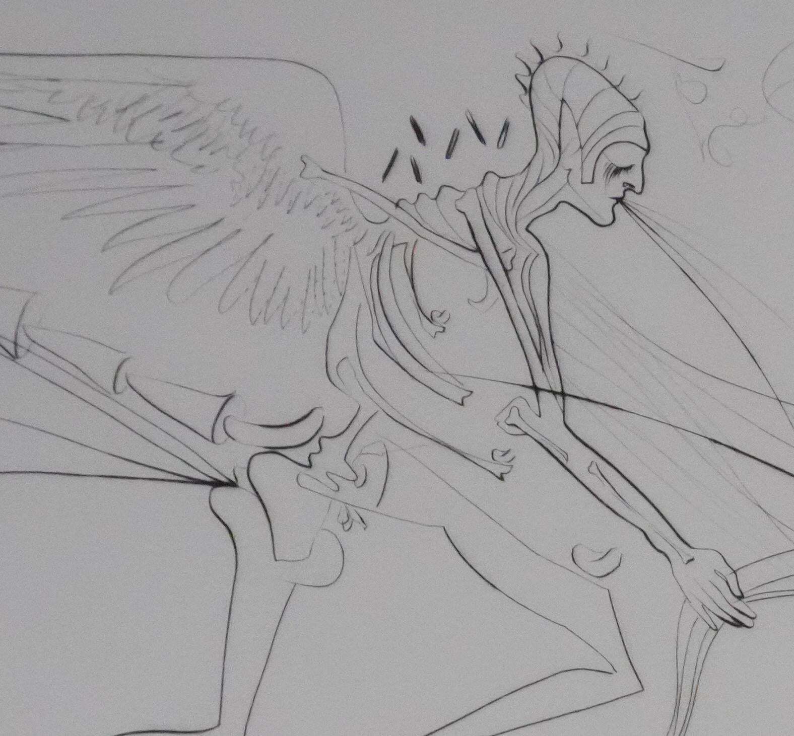 Salvador Dalí­Tribute To Leonardo Da Vinci, The Aeroplane   Original Handsigned Etching1975 photo vinterior