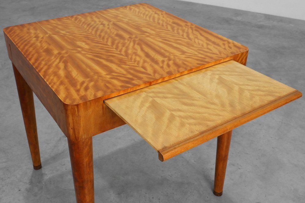 Art Deco Birch‑Veneered Side Table With Drawer, France, 1920s photo vintage