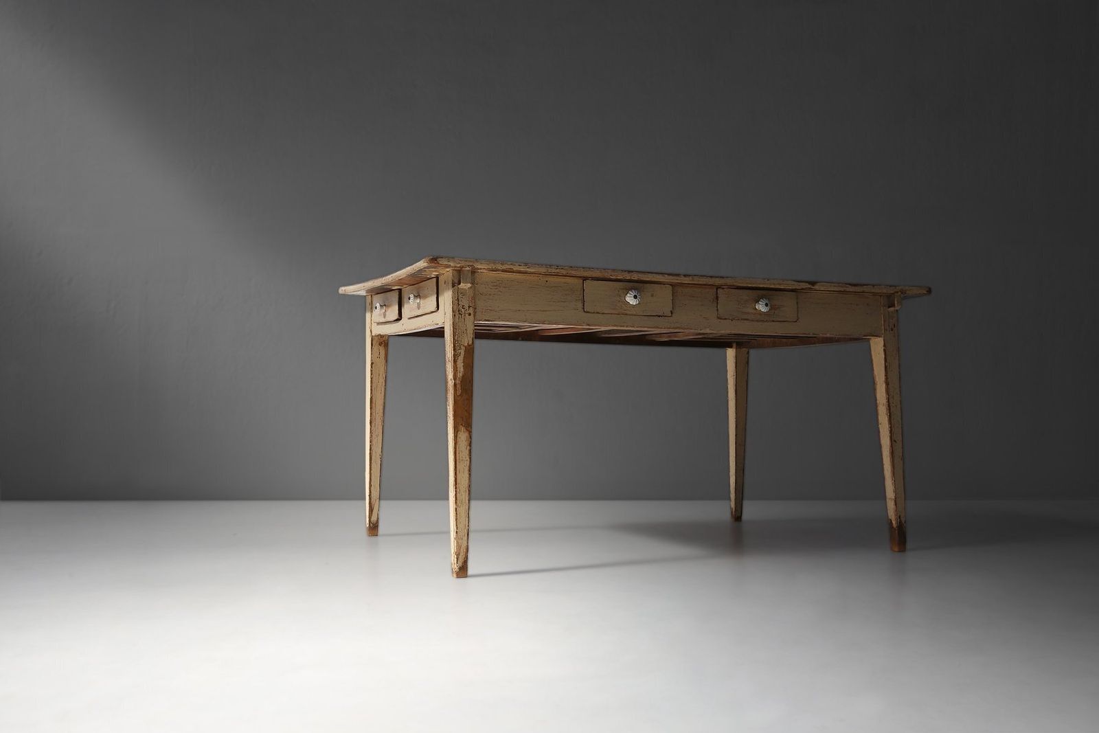 Painted Wood Farm Table With Tapered Legs, France, 1800s photo Furniture
