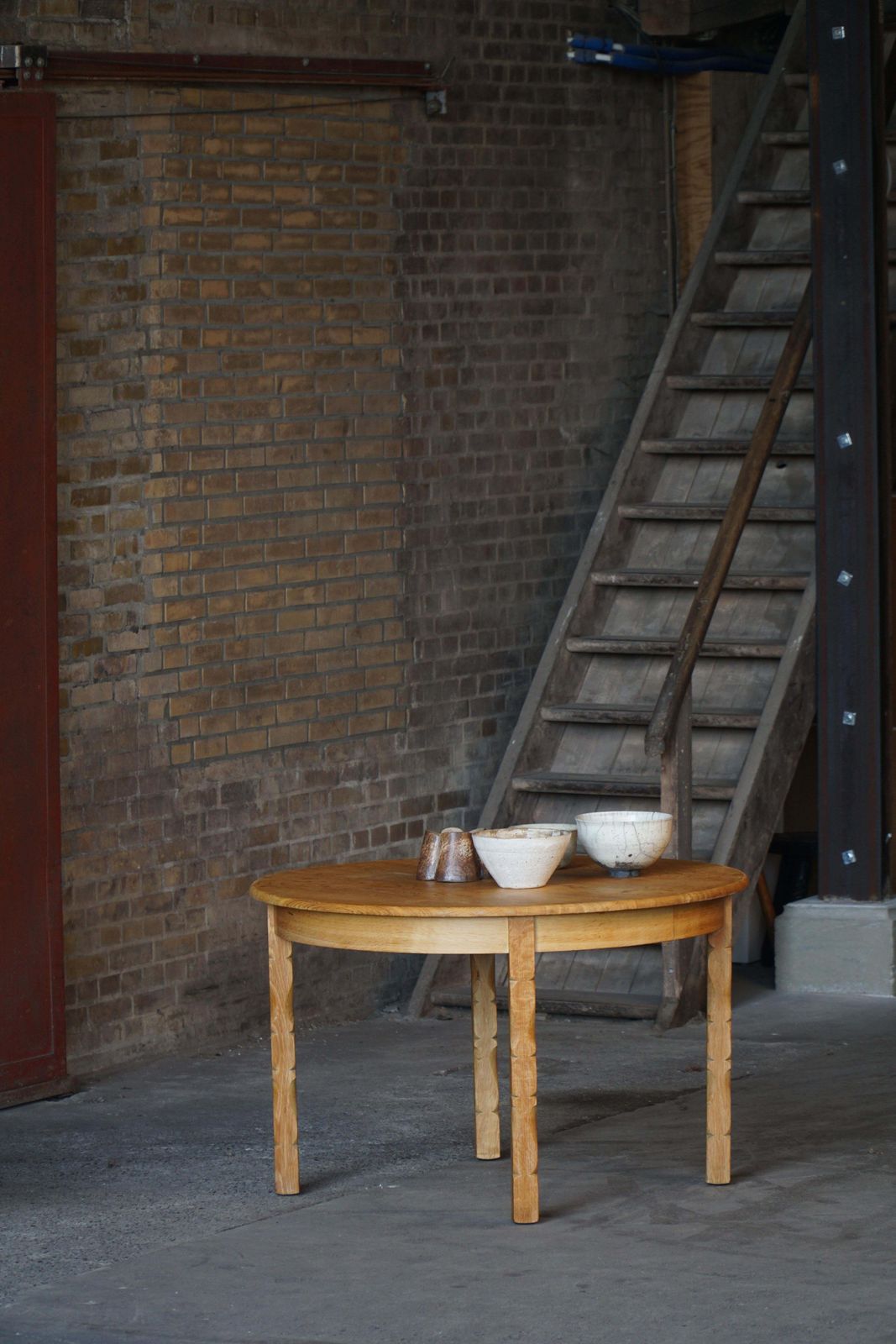 Mid Century Round Oak Dining Table With Three Extensions, Danish Modern, 1960s photo furniture